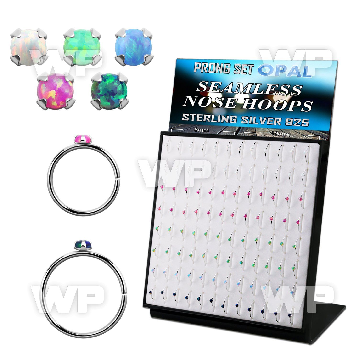 brnhmx36 board w 96 silver seamless nose hoop 2mm synthetic opal