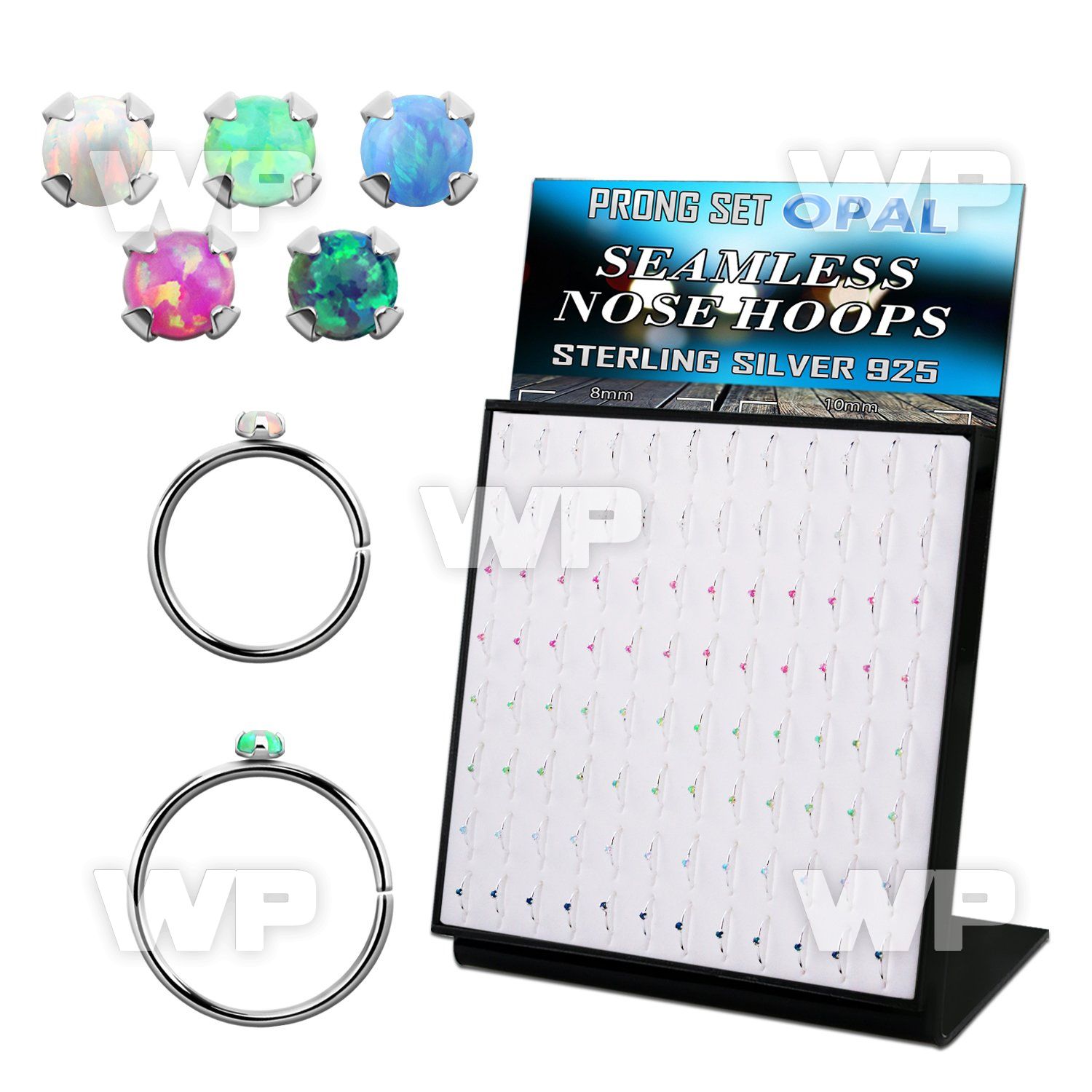 brnhmx37 board 96 silver seamless nose hoop 1.5mm synthetic opal