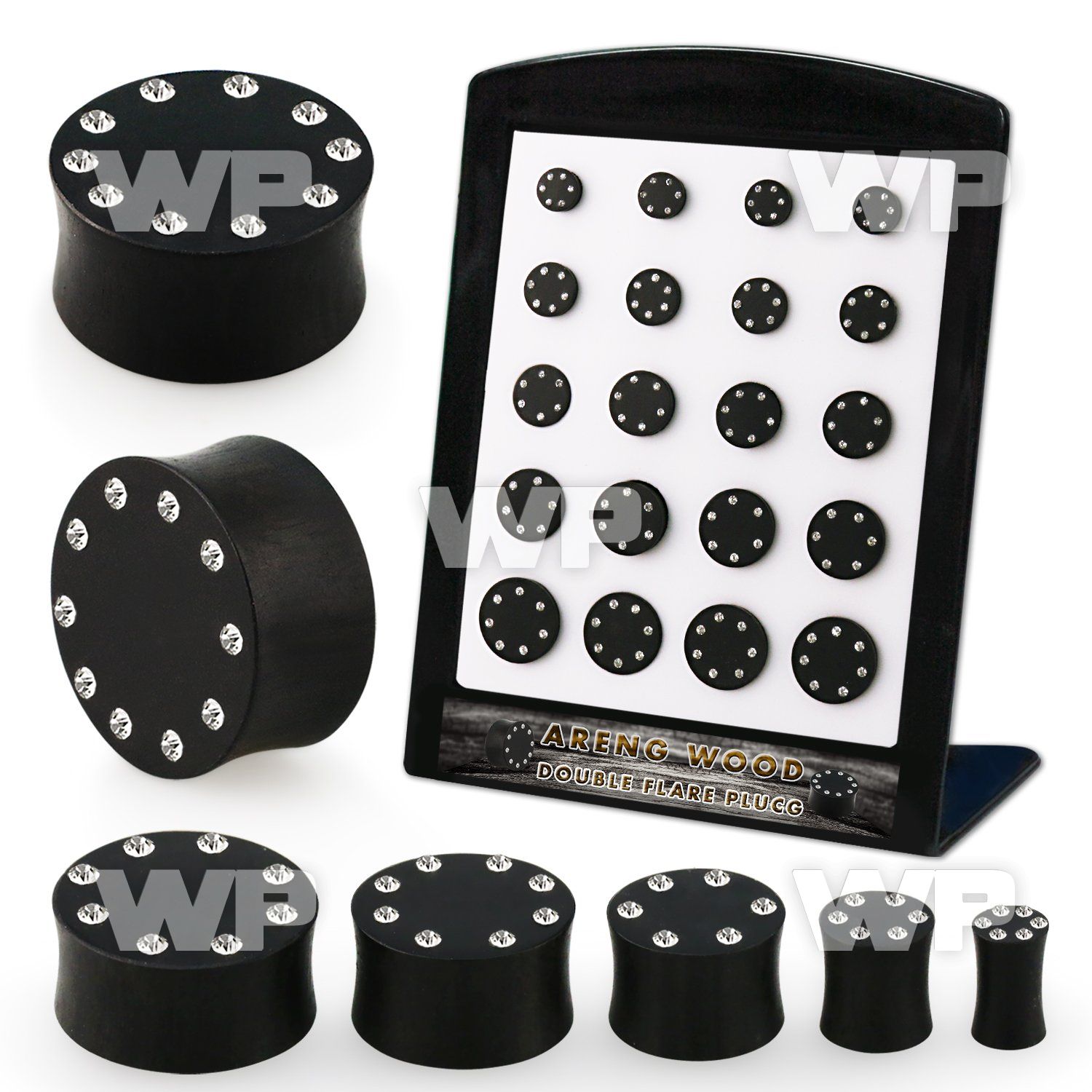 brpg207 display w areng wood solid double flare plug crystal rim