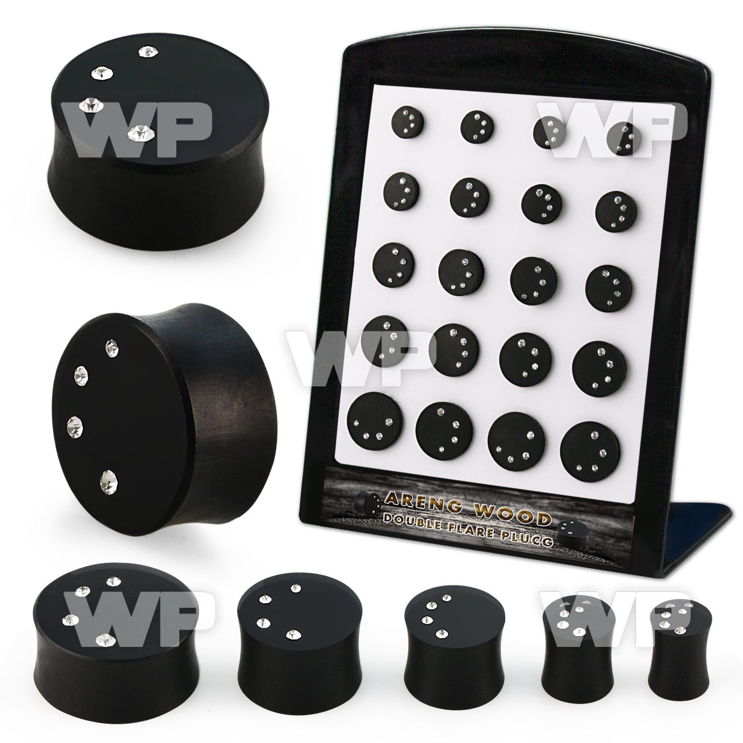 brpg208 display w areng wood solid double flare plug w crystals
