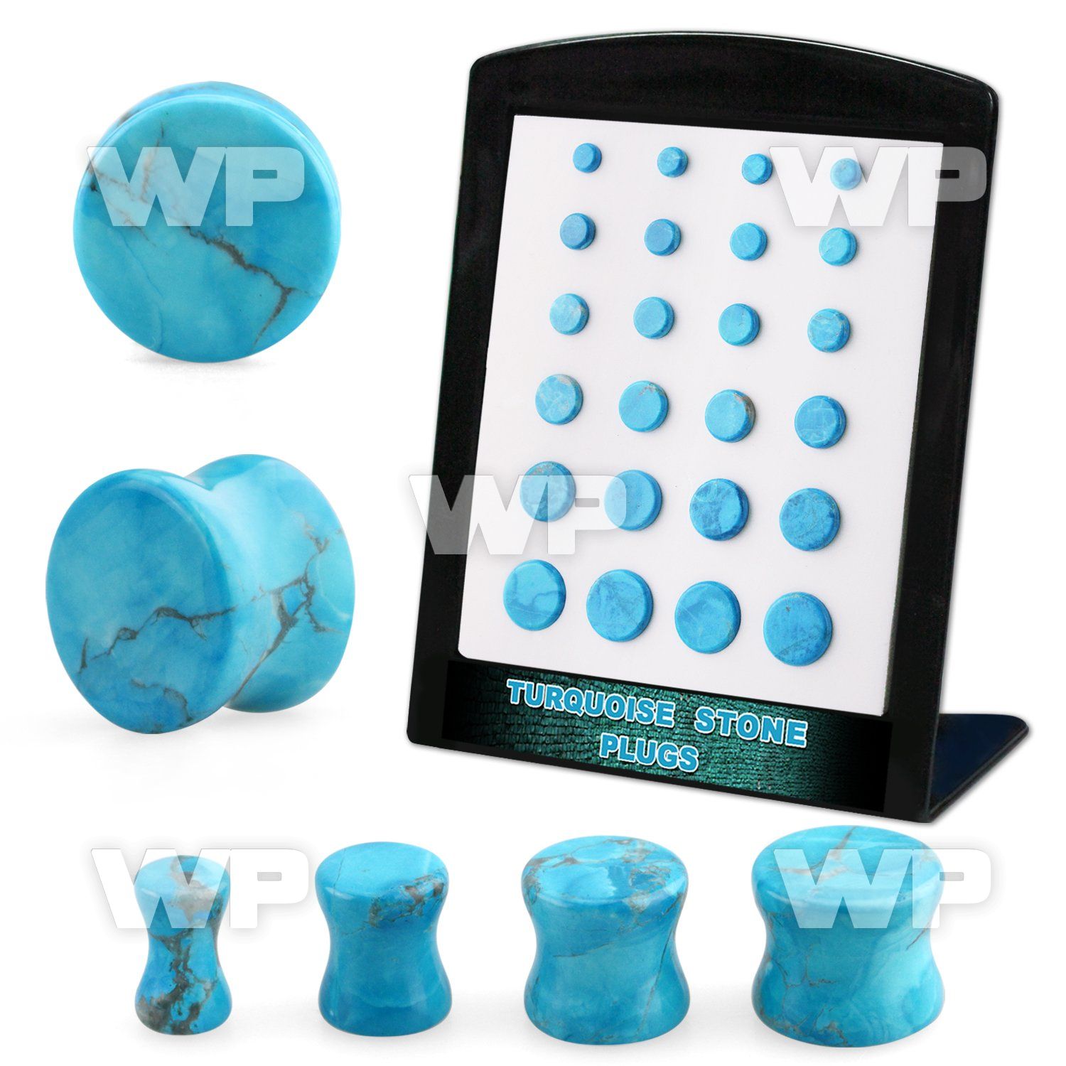 brpg211 display 24 pcs of turquoise double flared stone plugs
