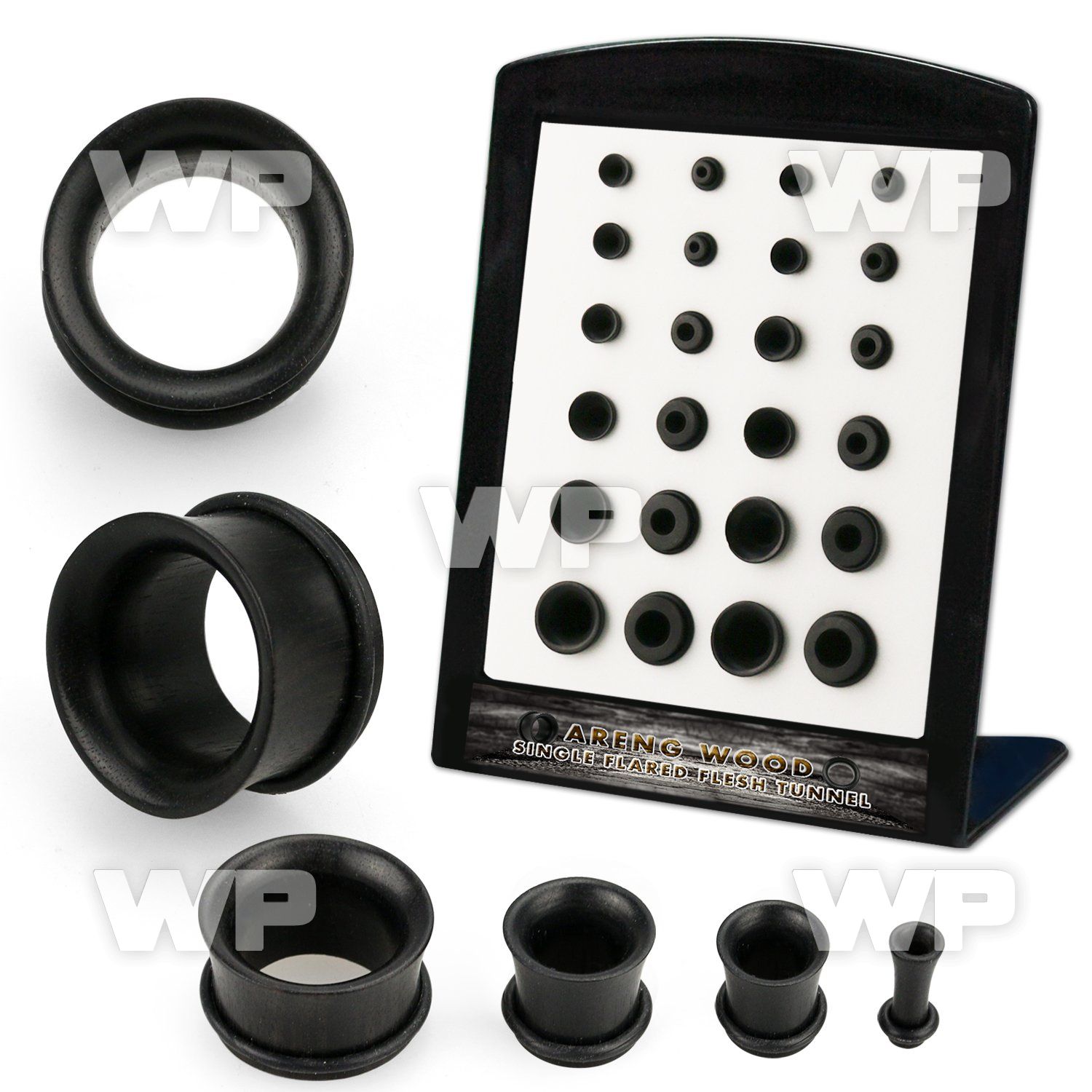 brpg212 display 24 pcs of areng wood single flare flesh tunnel