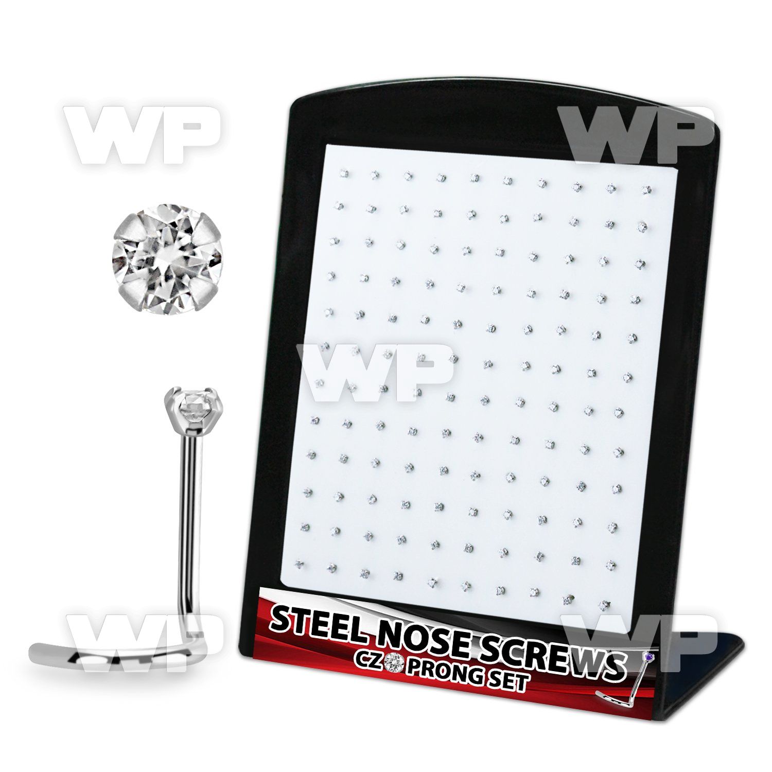 brs119 display w 316l steel nose bones, 20g w 2mm round cz