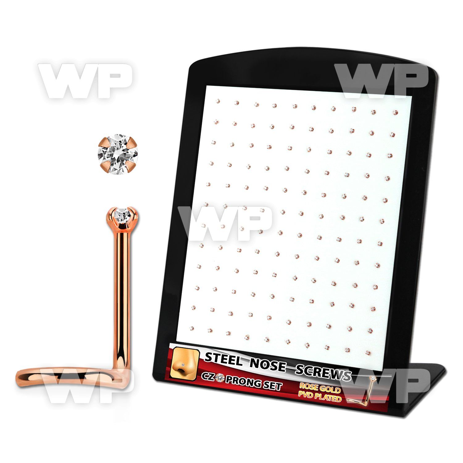 brs130 display w rose gold steel nose screws w 1.5mm clear czs