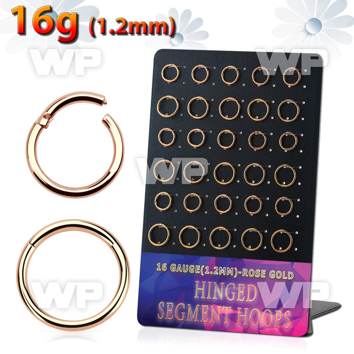 brsegh7 board w 30 rose gold steel hinged segment ring 1.2mm