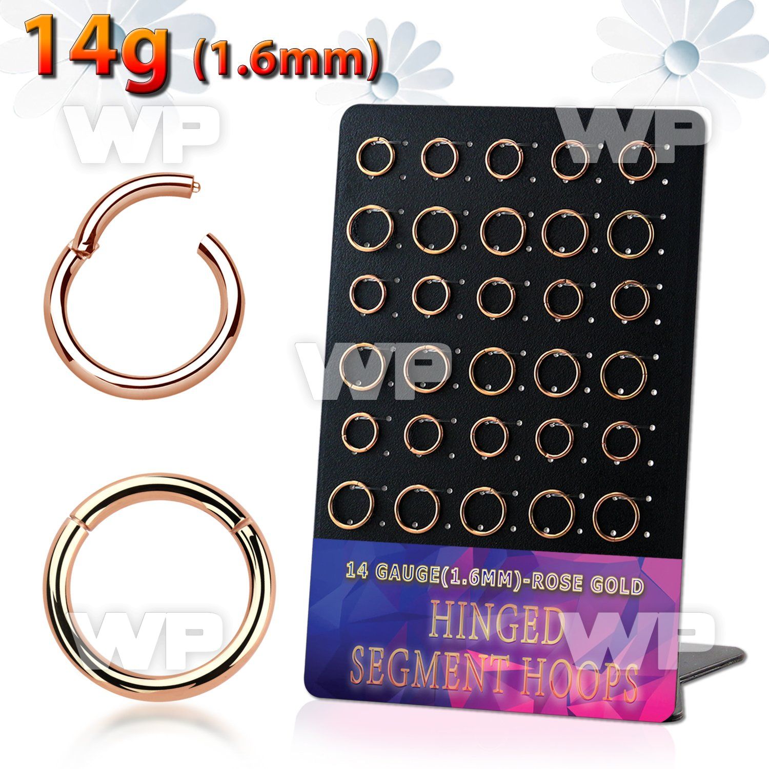 brsegh8 board w 30 rose gold steel hinged segment ring 1.6mm