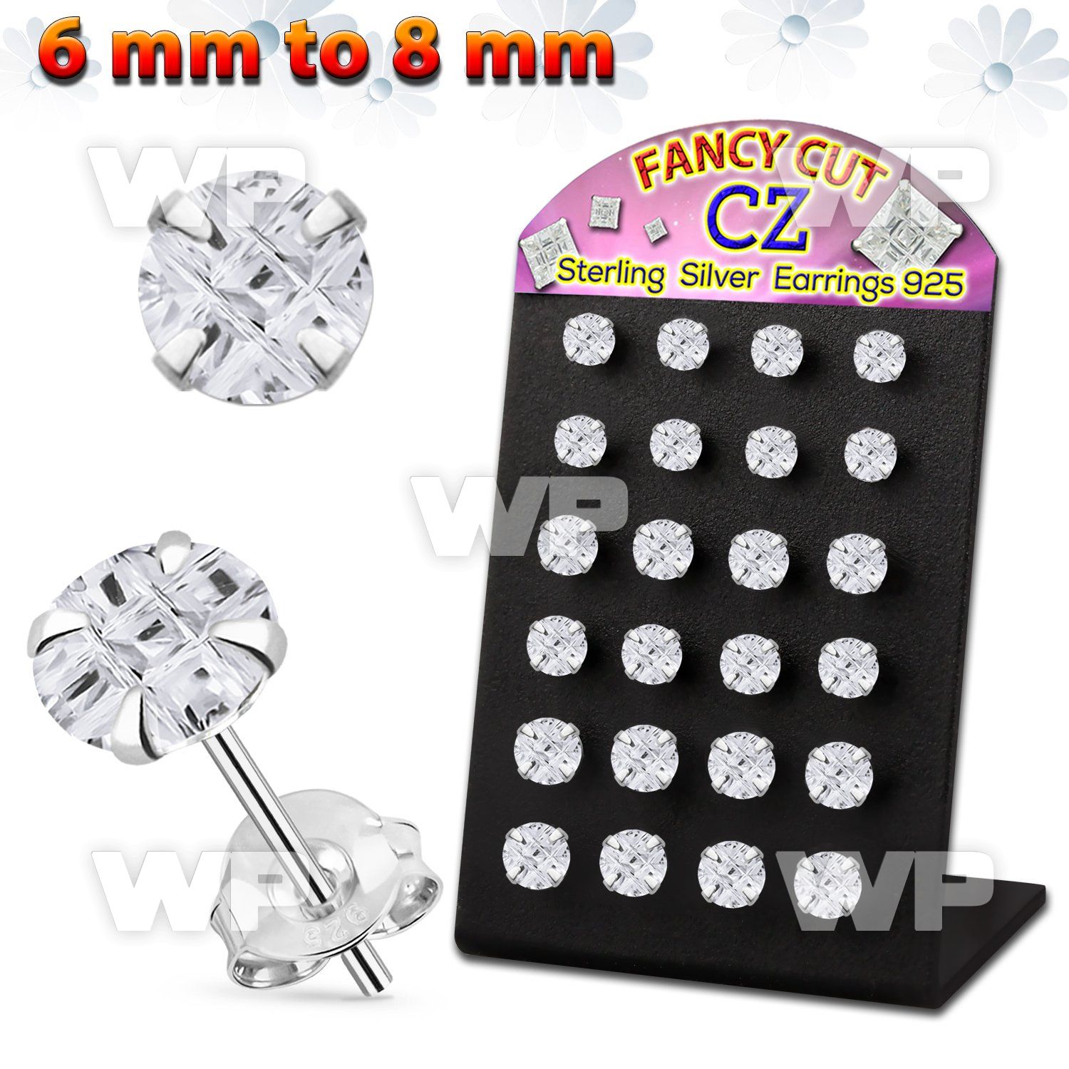 brsv9 silver ear stud w 6 8mm round prong cz stone