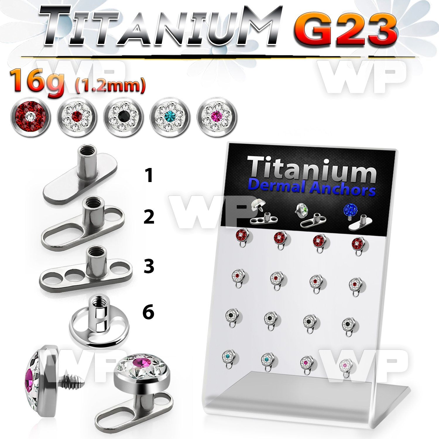 brtsa10 board w titanium g23 dermal anchors w multi crystal dot