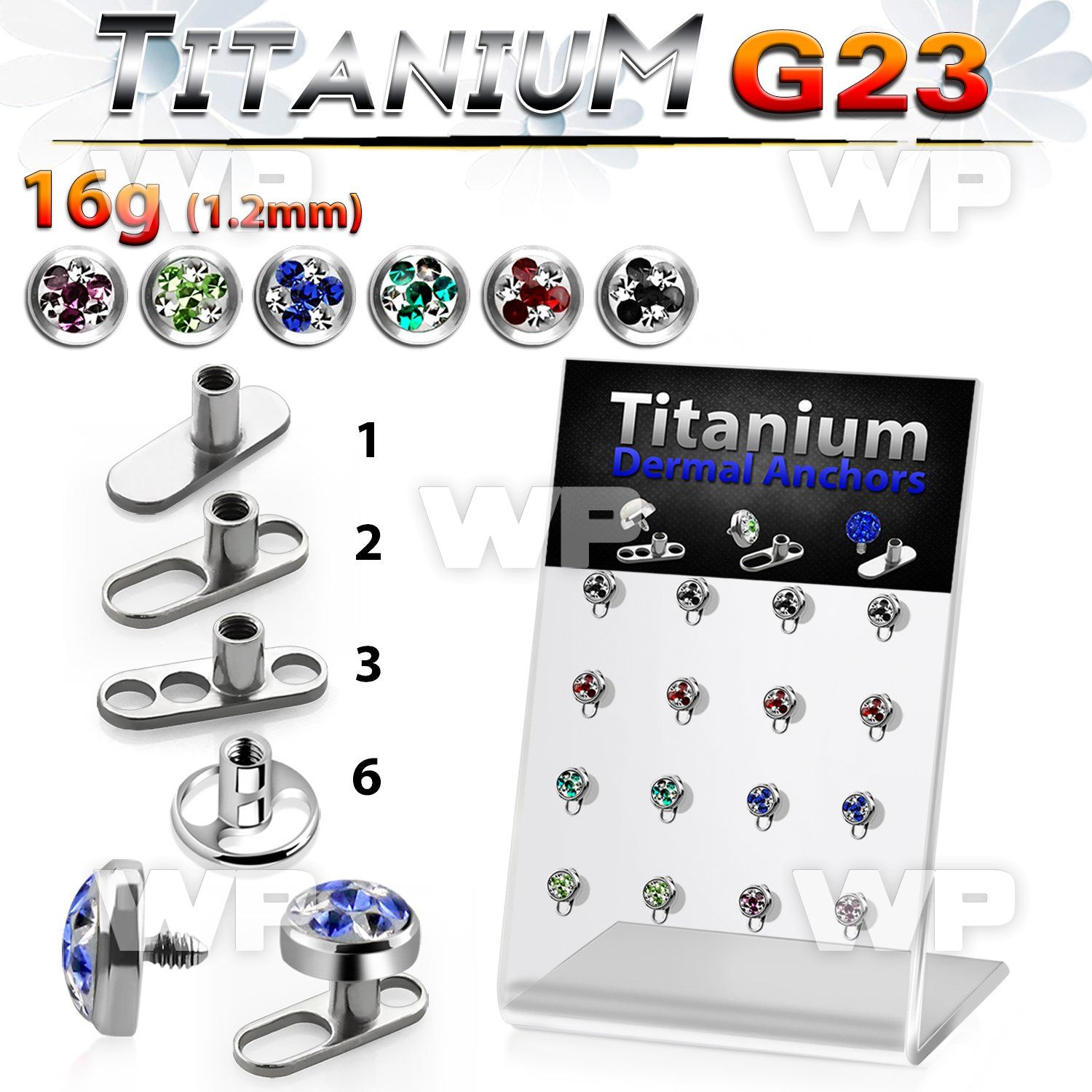 brtsa11 board titanium g23 dermal anchor w multi crystal tristar