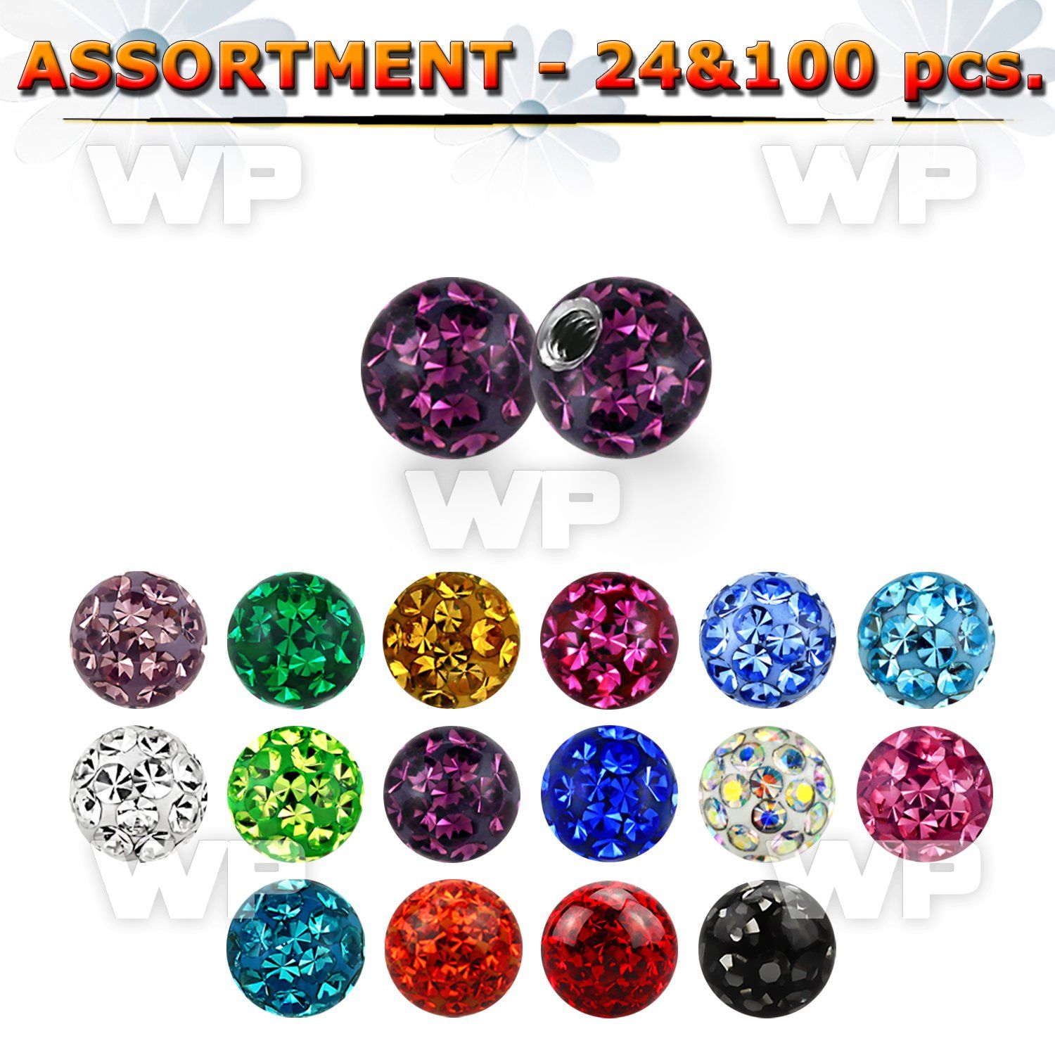 bulk w 3mm multi crystal ball 18g resin cover