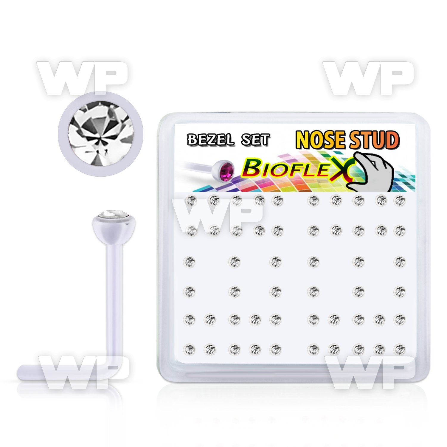 bxa36 box w 120 bio  flex nose studs w 2mm clear crystal