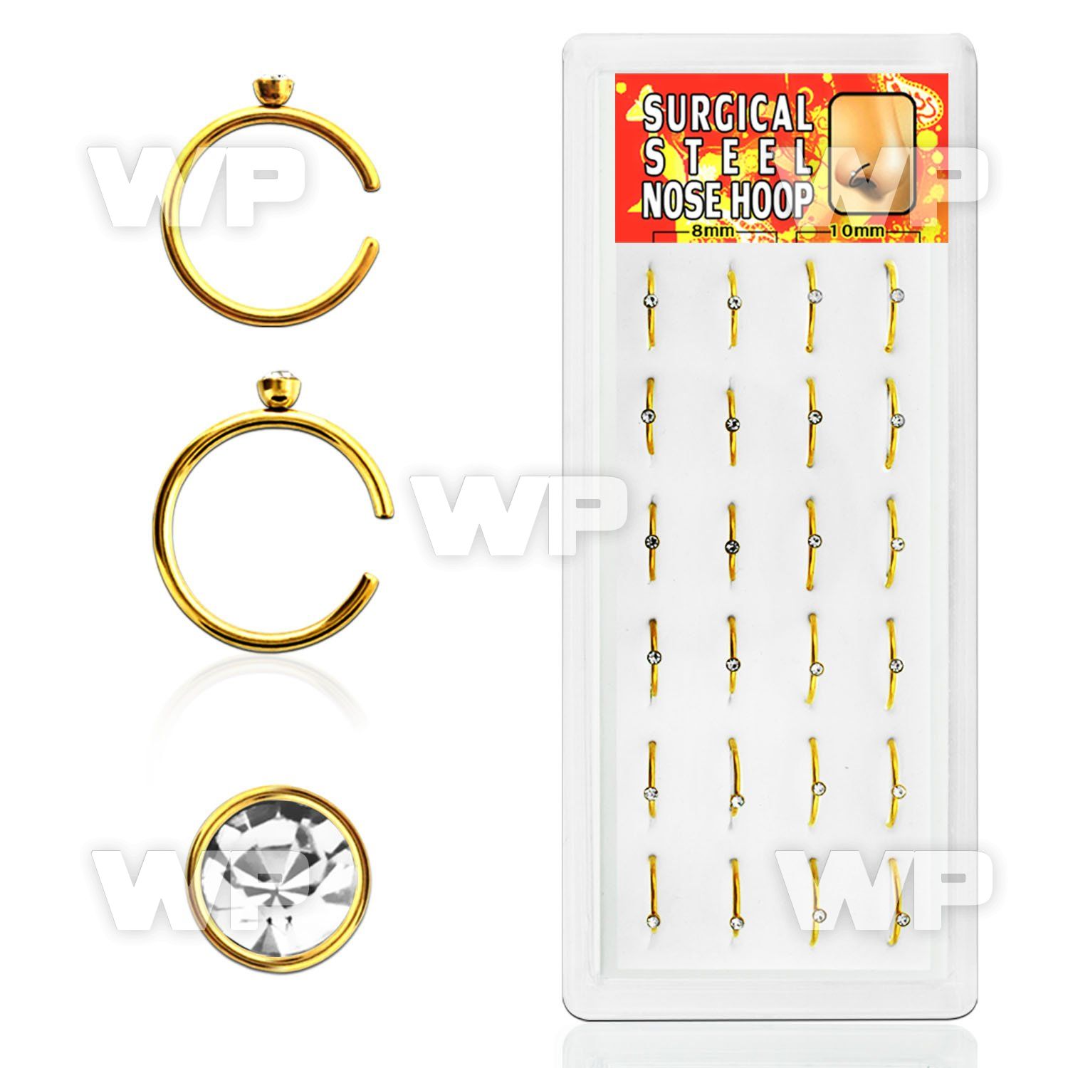 BXNRT2 display 316l nose rings hoop with clear crystal ball