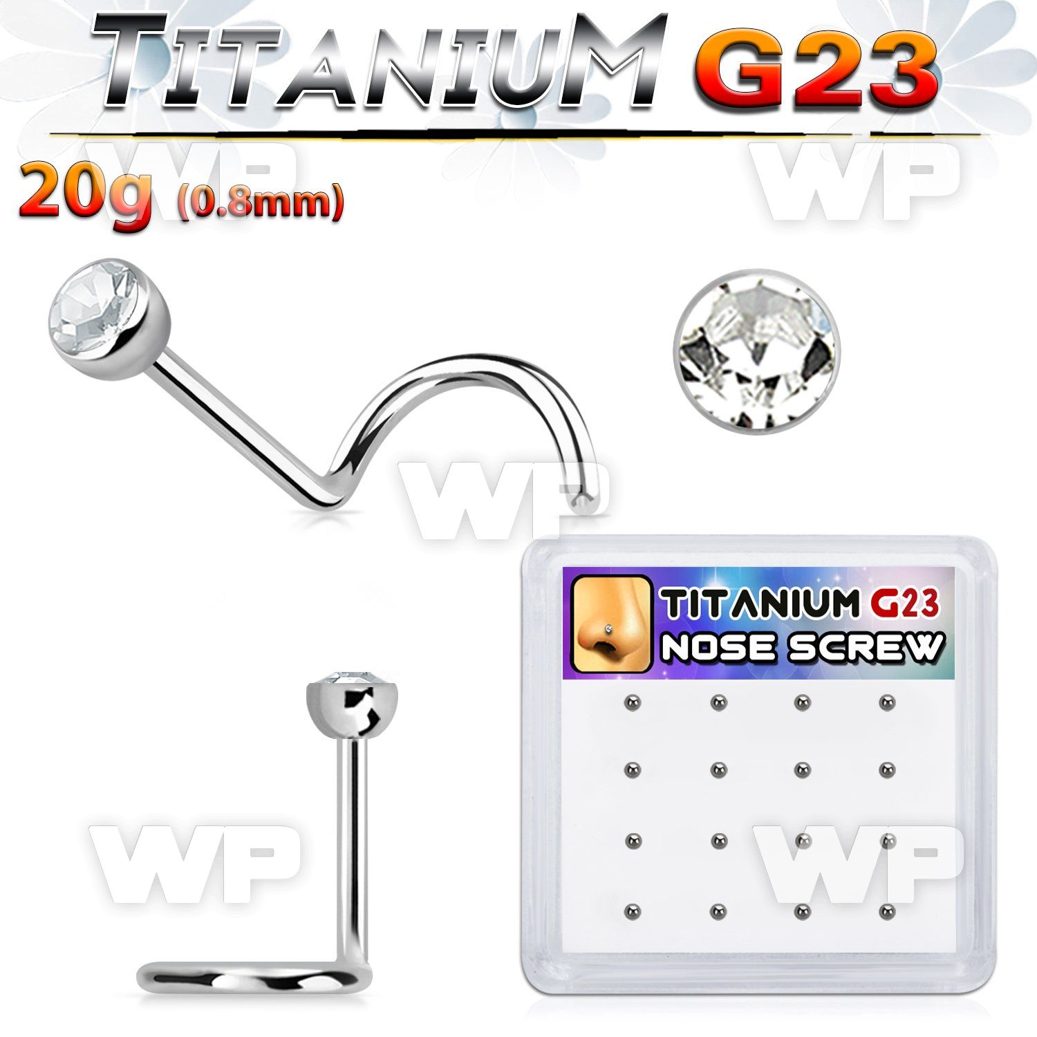 bxuns3 box w titanium g23 nose screws, 20g  w bezel set crystals