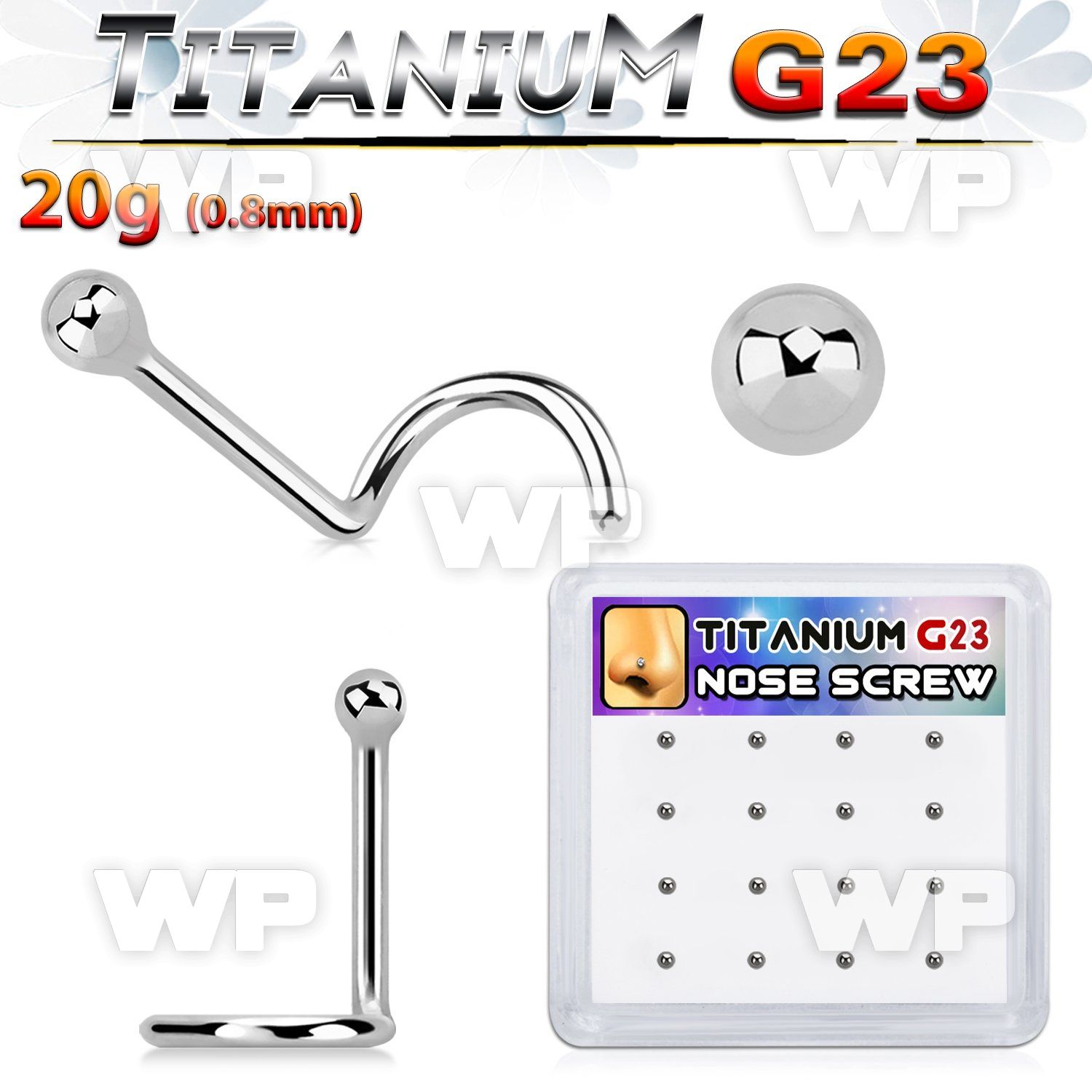 bxuns5 box w titanium g23 nose screws 20g w 2mm ball shaped tops