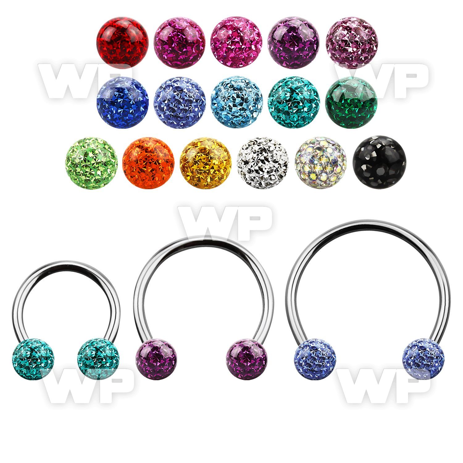 cbefr5l xxl steel circular barbell 16g w 5mm multi crystal balls