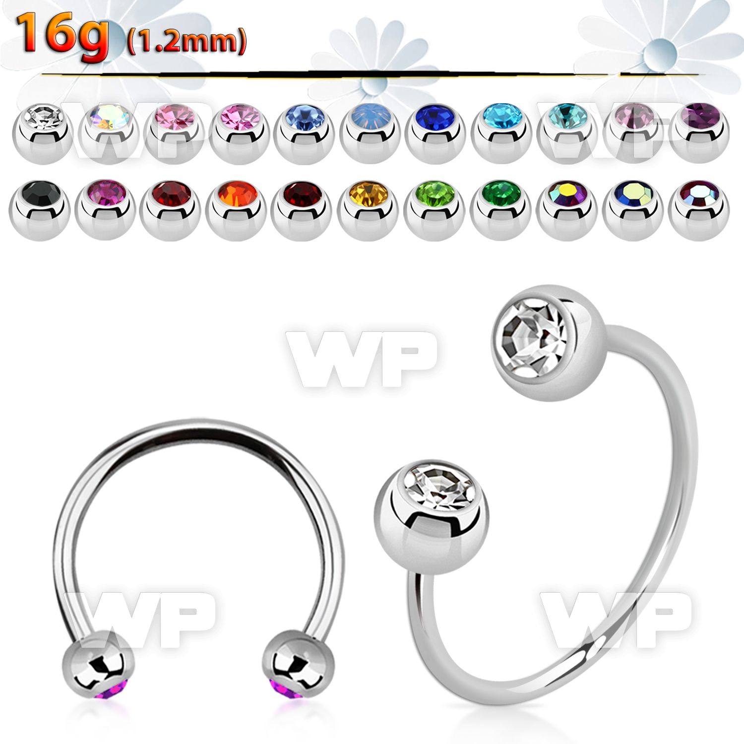 cbejb3l xxl steel circular barbell, 16g w 3mm jewel balls