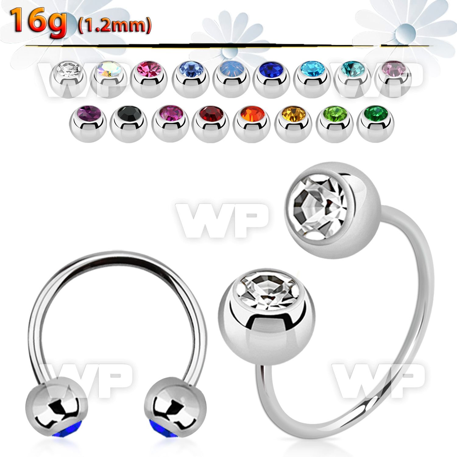cbejb5l xxl steel circular barbell, 16g w 5mm jewel balls