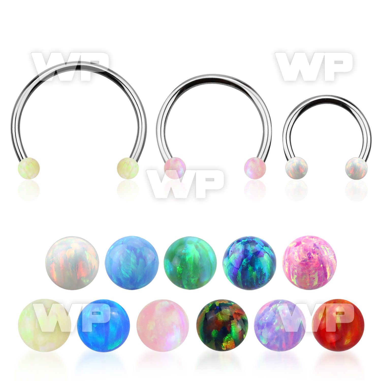 cbeop3l xxl steel circular barbell, 16g w 3mm opal balls