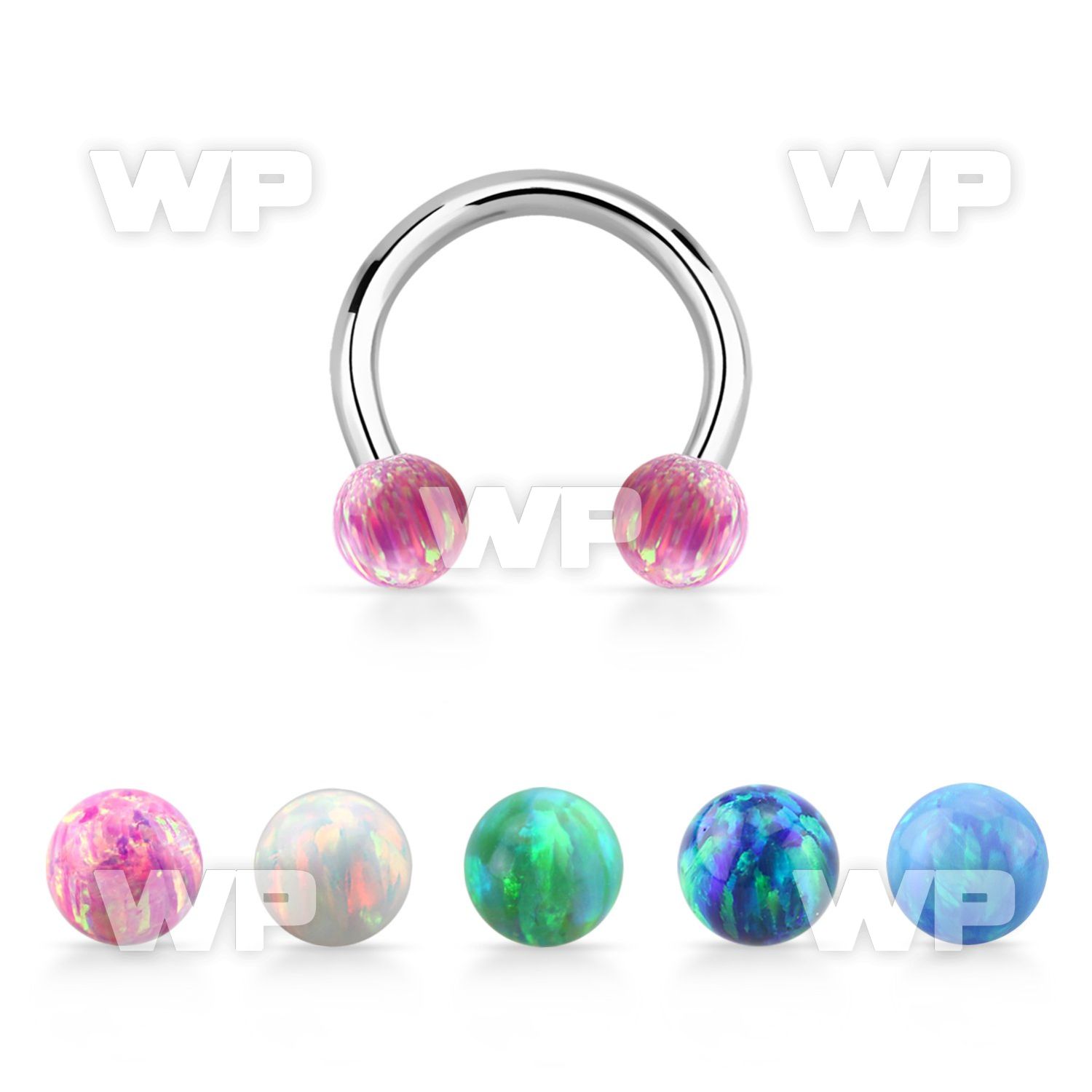 cbeop4 316l steel circular barbell w 4mm synthetic opal balls