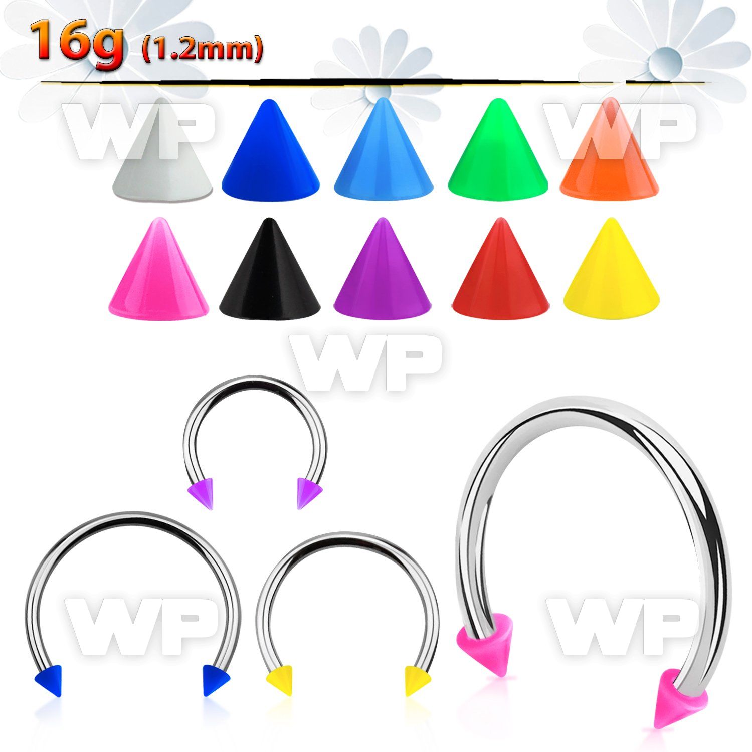 cbesacnl xxl steel circular barbell, 16g w 3mm solid acrylic cone