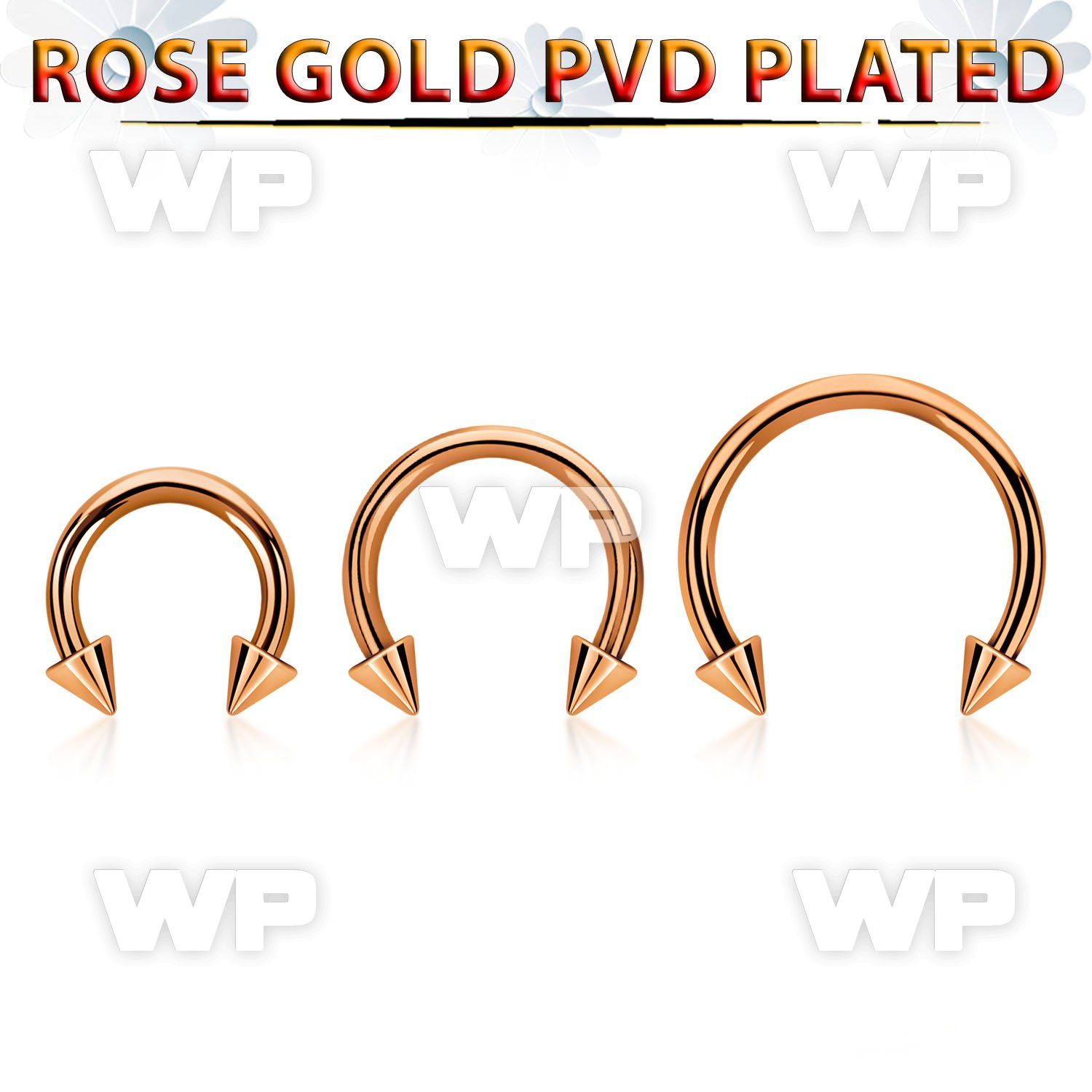 cbettn25 rose gold pvd plated steel circular barbell w 2.5mm cone