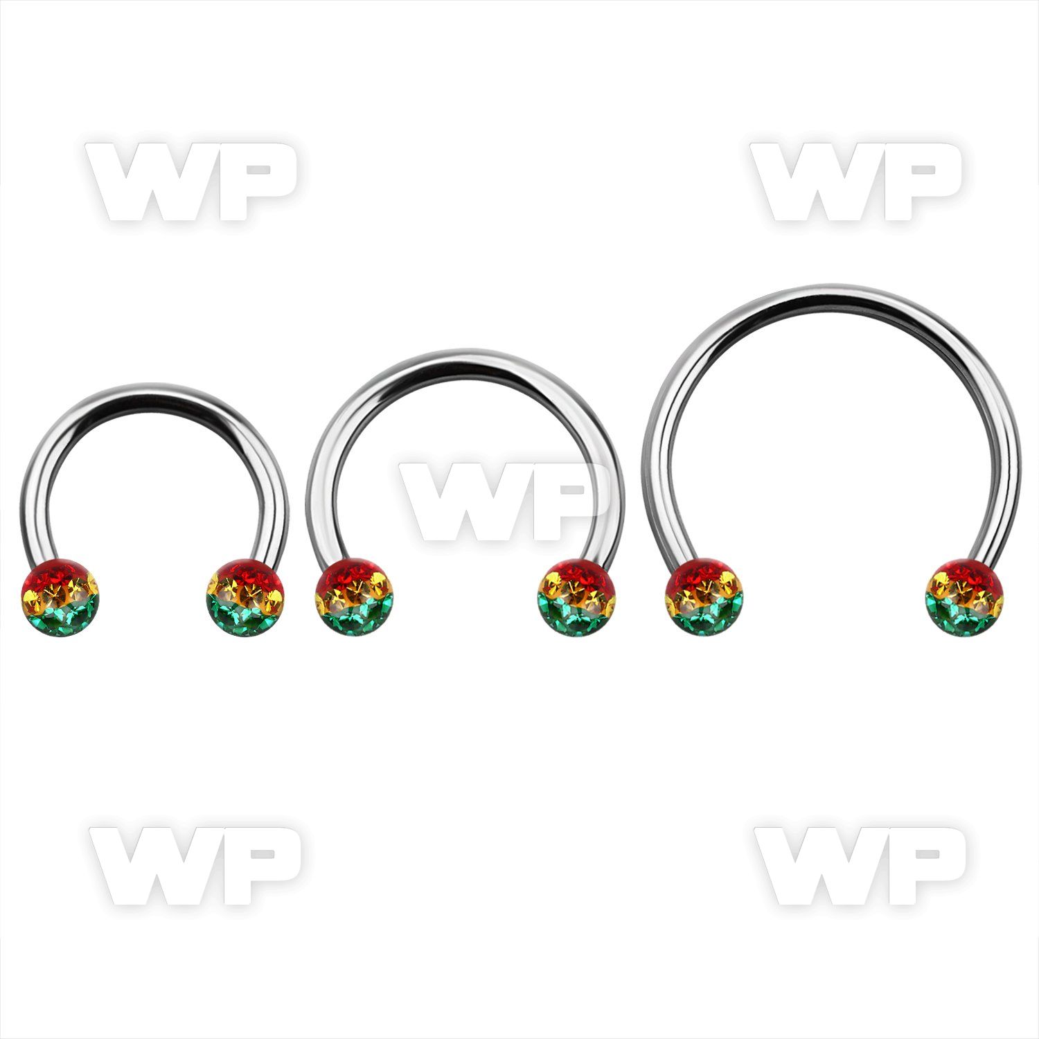 cbmfr5l xxl steel cbr, 14g w 5mm ball w rasta color stripes