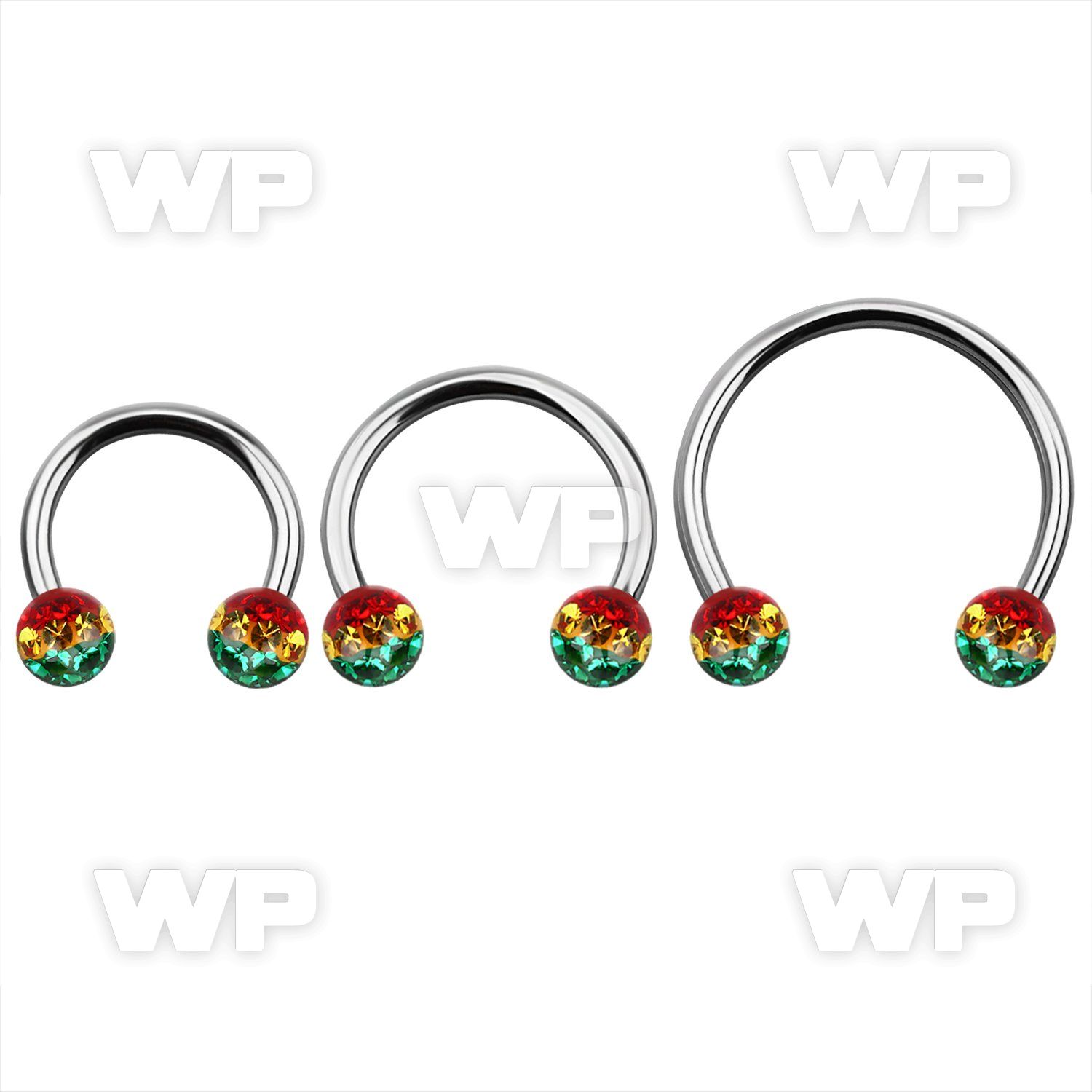 cbmfr6l xxl steel cbr, 14g w 6mm ball w rasta color stripes