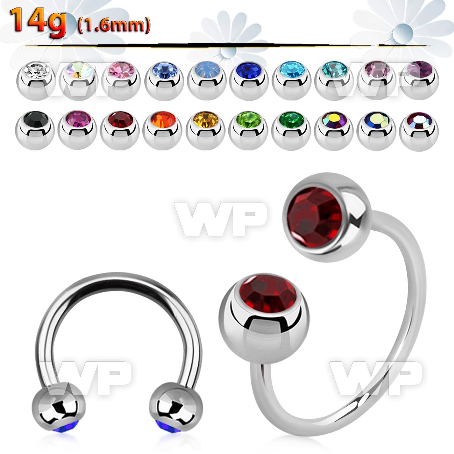 cbmjb5l xxl steel cbr, 14g w 5mm jewel balls w crystals