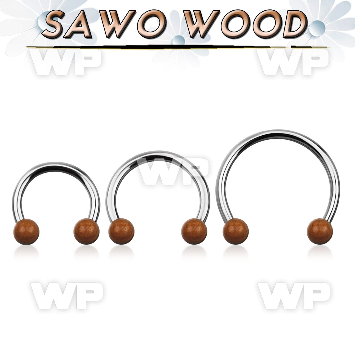 cbmsw5l xxl steel circular barbell, 14g w 5mm sawo wood balls