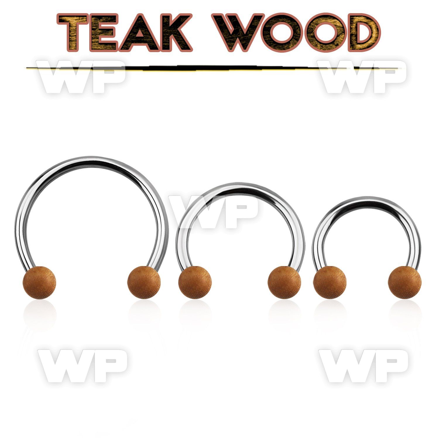 cbmte5l xxl steel circular barbell, 14g w 5mm teak wood balls