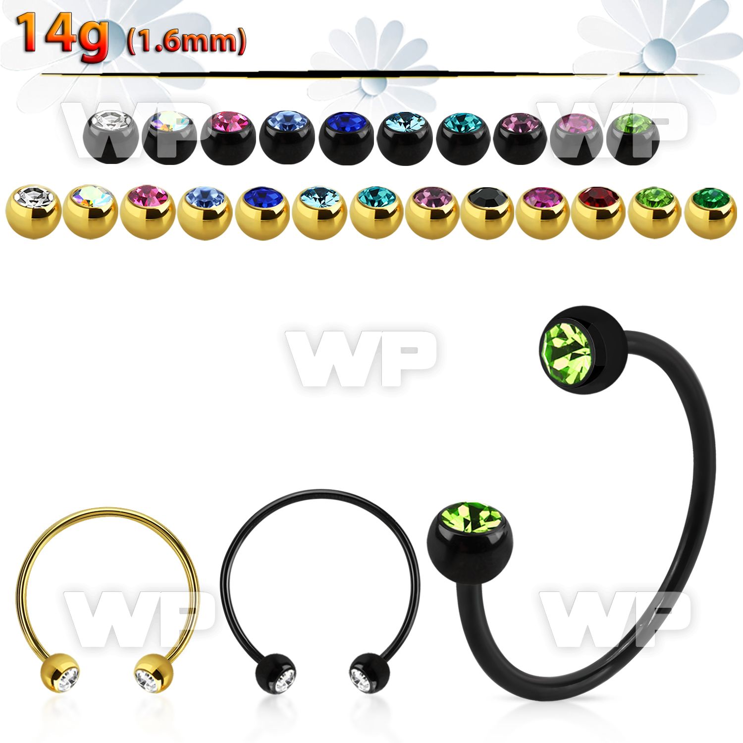 cbmtjb5l xxl anodized steel cbr, 14g w 5mm jewel balls w crystals