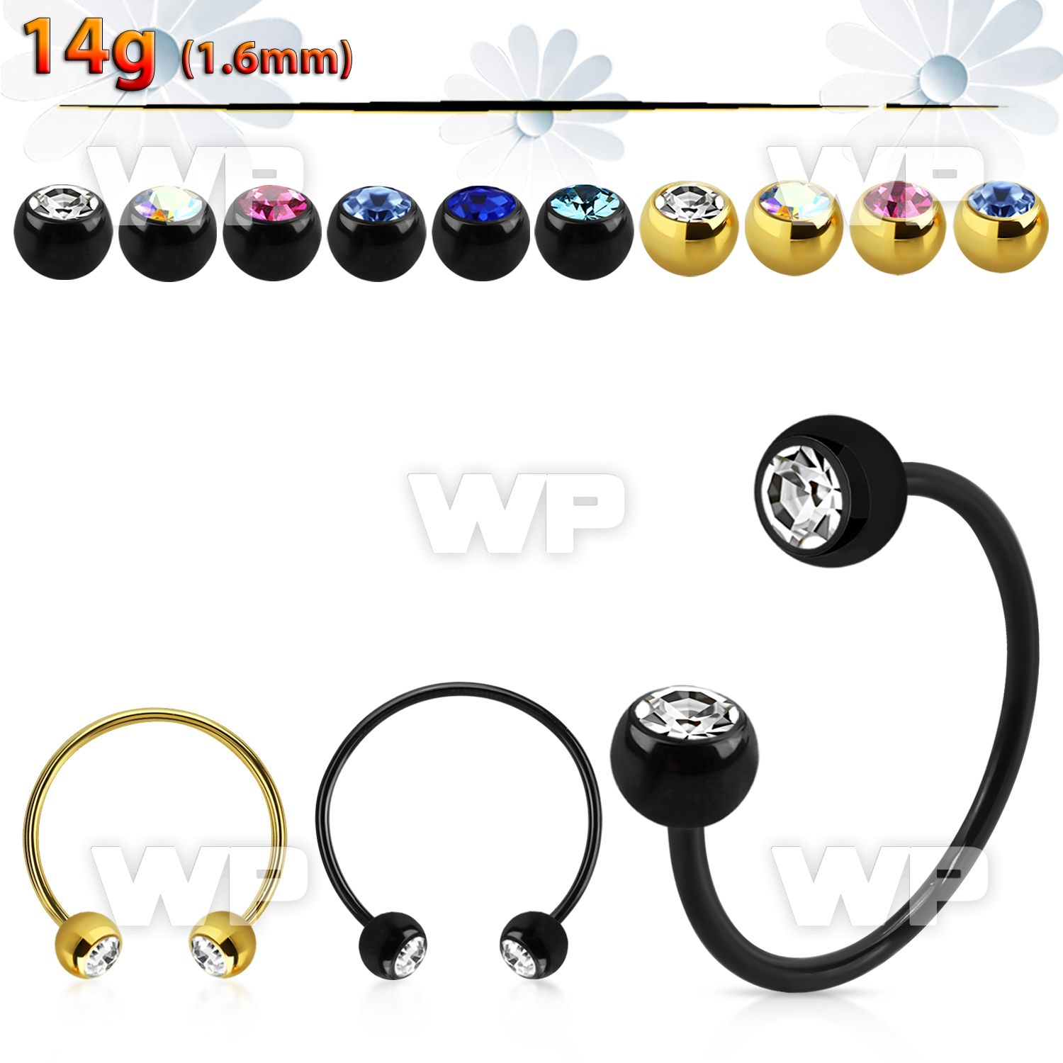 cbmtjb6l xxl anodized steel cbr, 14g w 6mm jewel balls w crystals