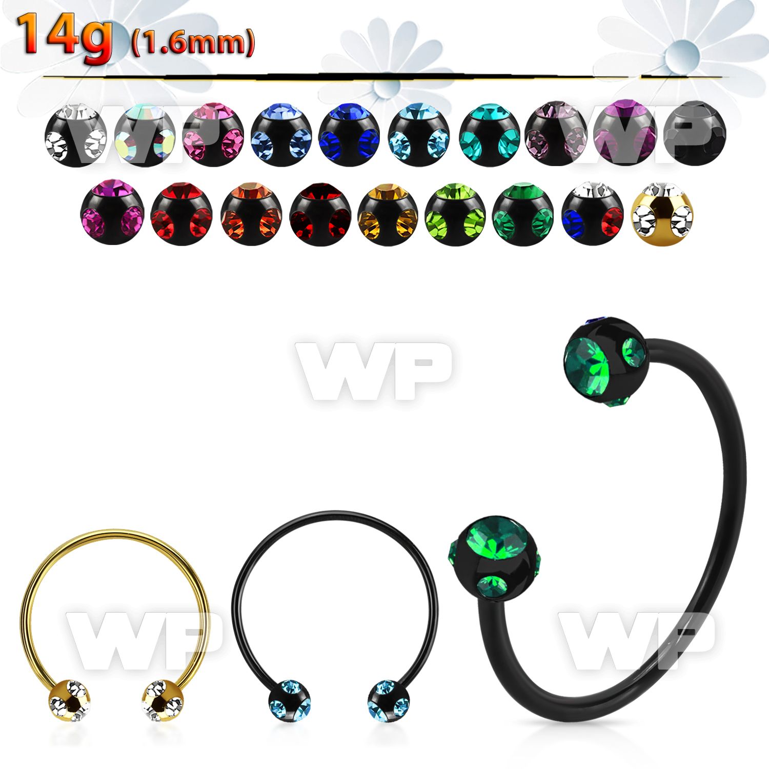 cbmtmj5l xxl anodized steel cbr, 14g w 5mm multi jewel balls