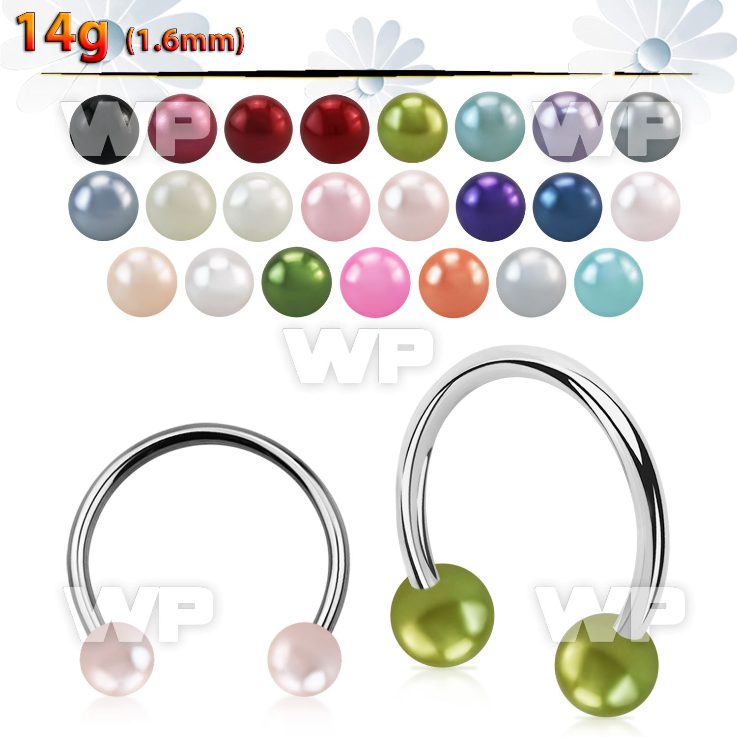 cbprl xxl steel circular barbell, 14g w 5mm faux pear balls