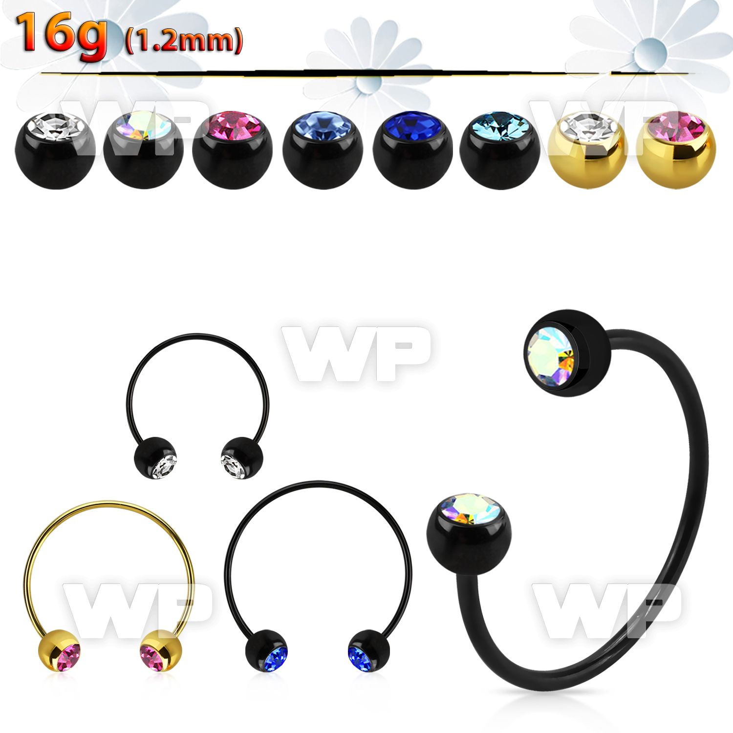 cbstjb5l xxl anodized steel cbr, 16g w 5mm jewel balls w crystals