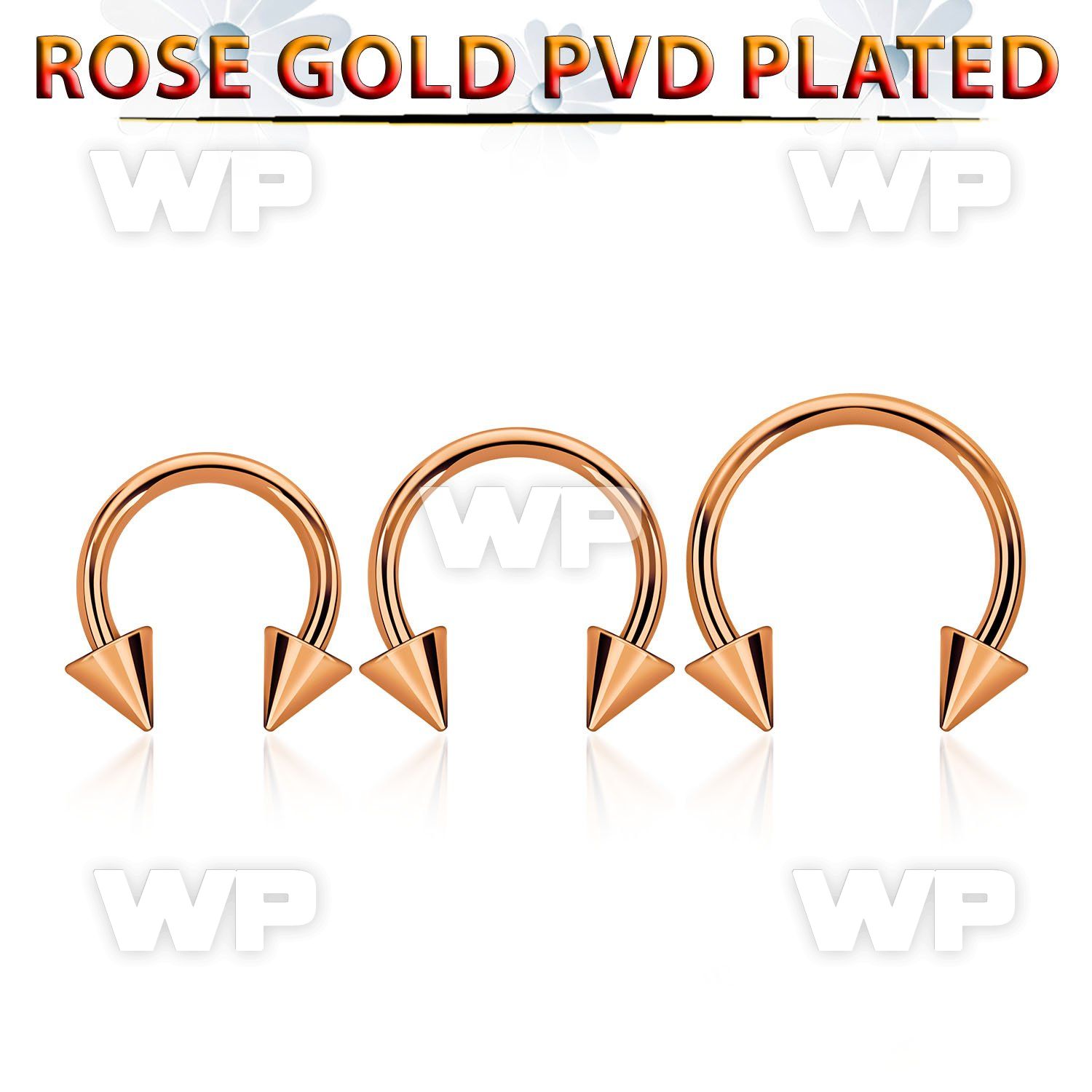 cbttcn rose gold pvd plated steel circular barbell w 5mm cones