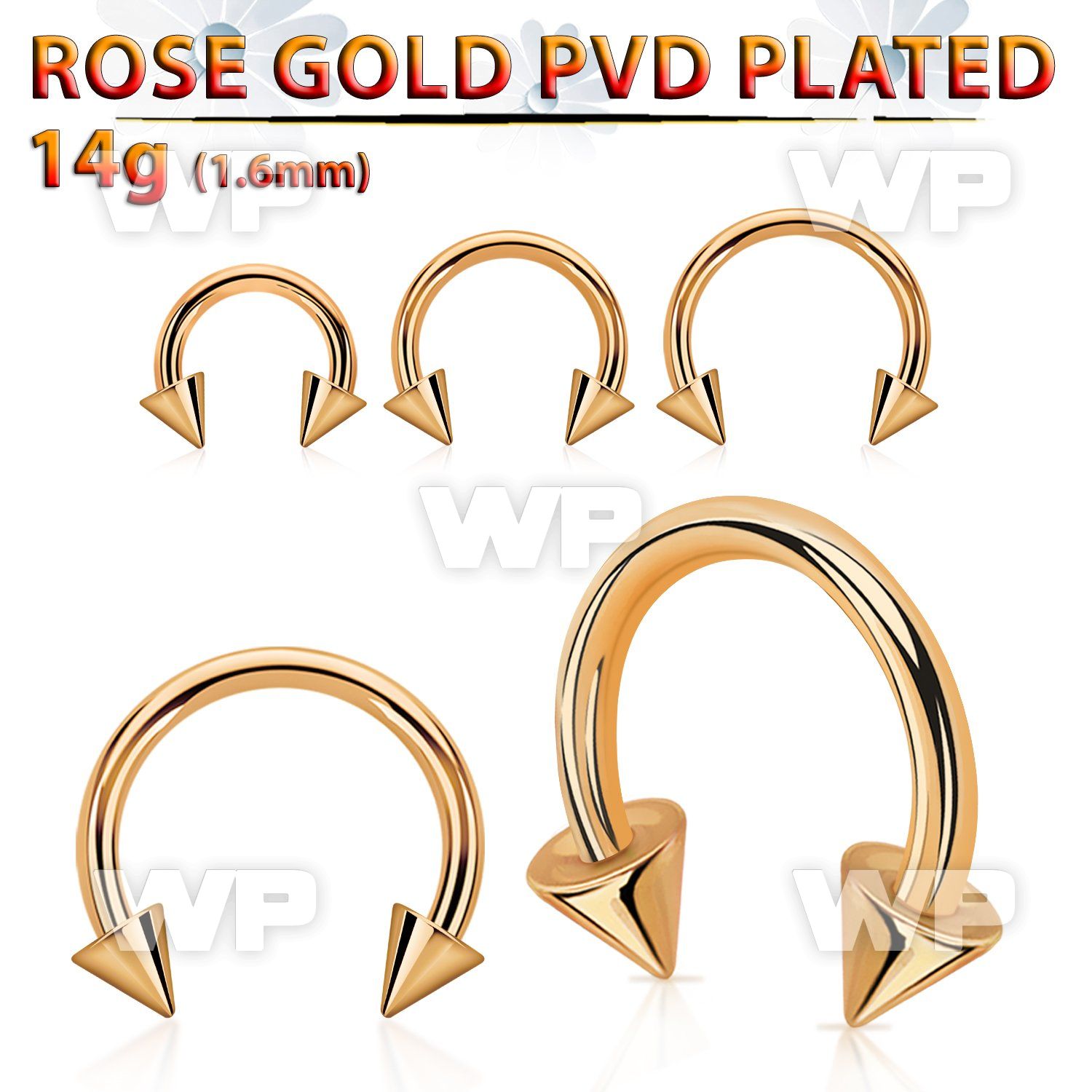 cbttcnm rose gold pvd plated steel circular barbell w 4mm cones