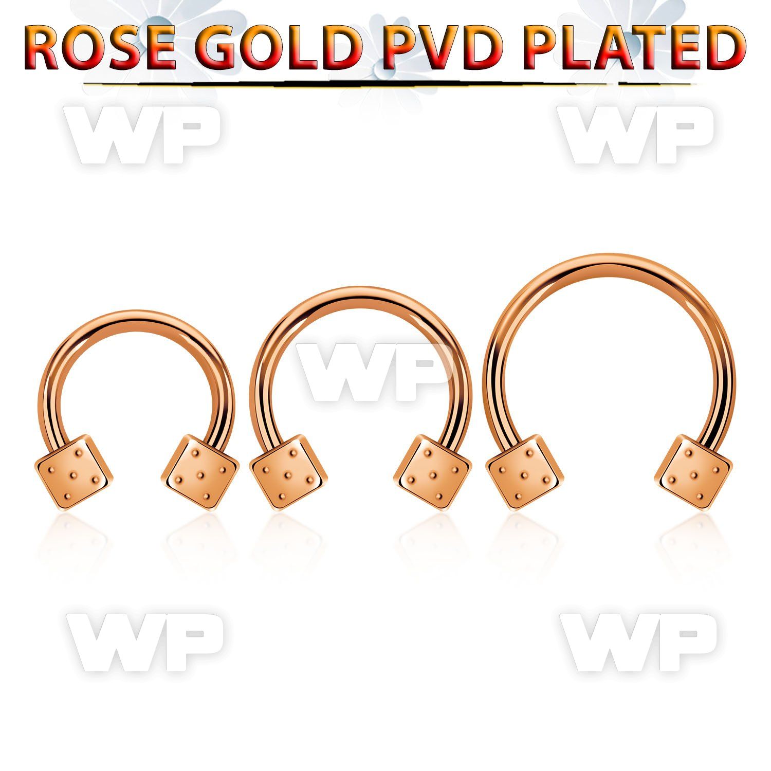 cbttdi rose gold steel circular barbell w 2 4mm dices