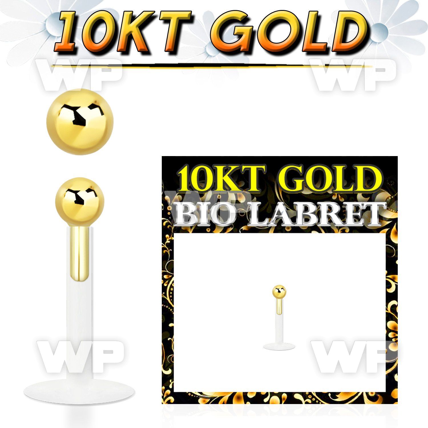 clear bio flex labret with push in 2.5mm 10kt gold ball