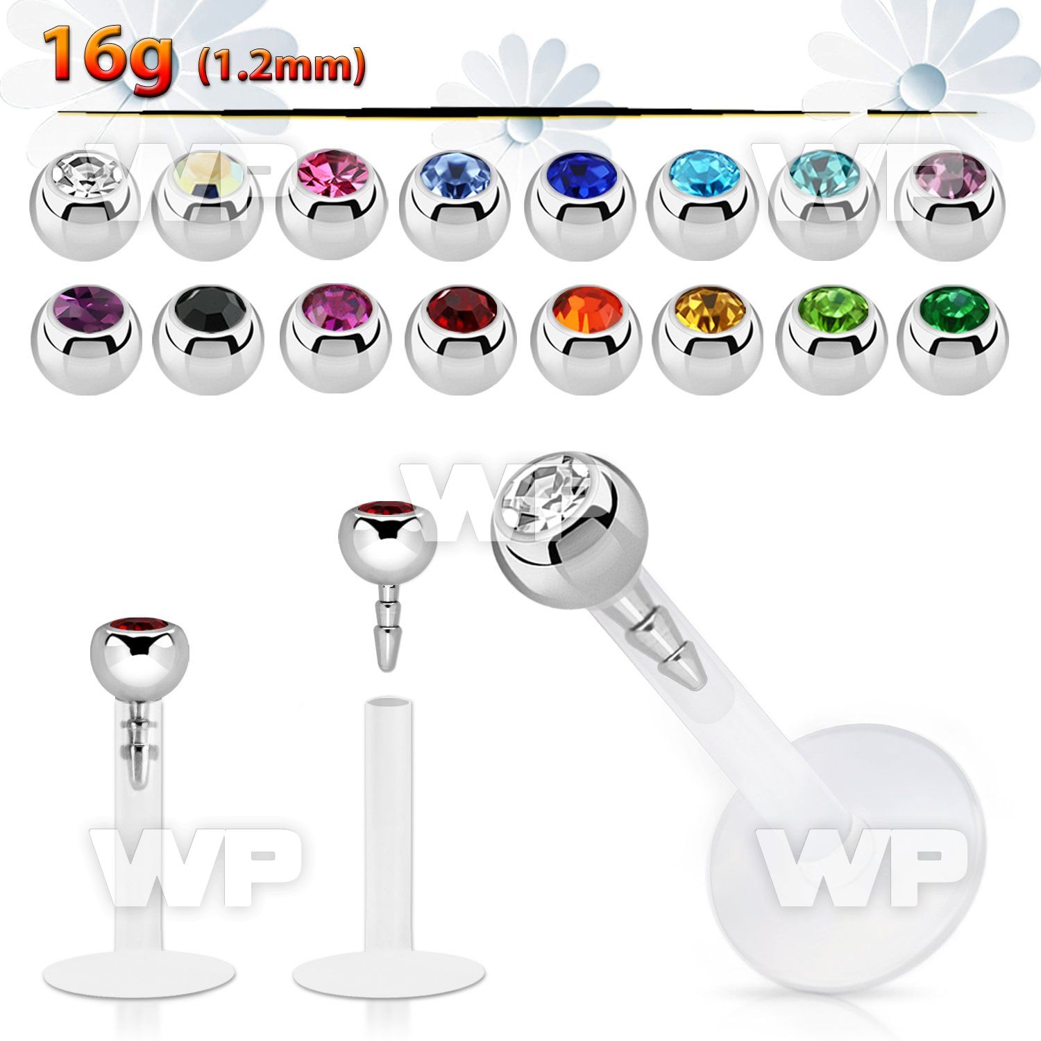 clear bio flexible labret w a 3mm bezel set jewel ball