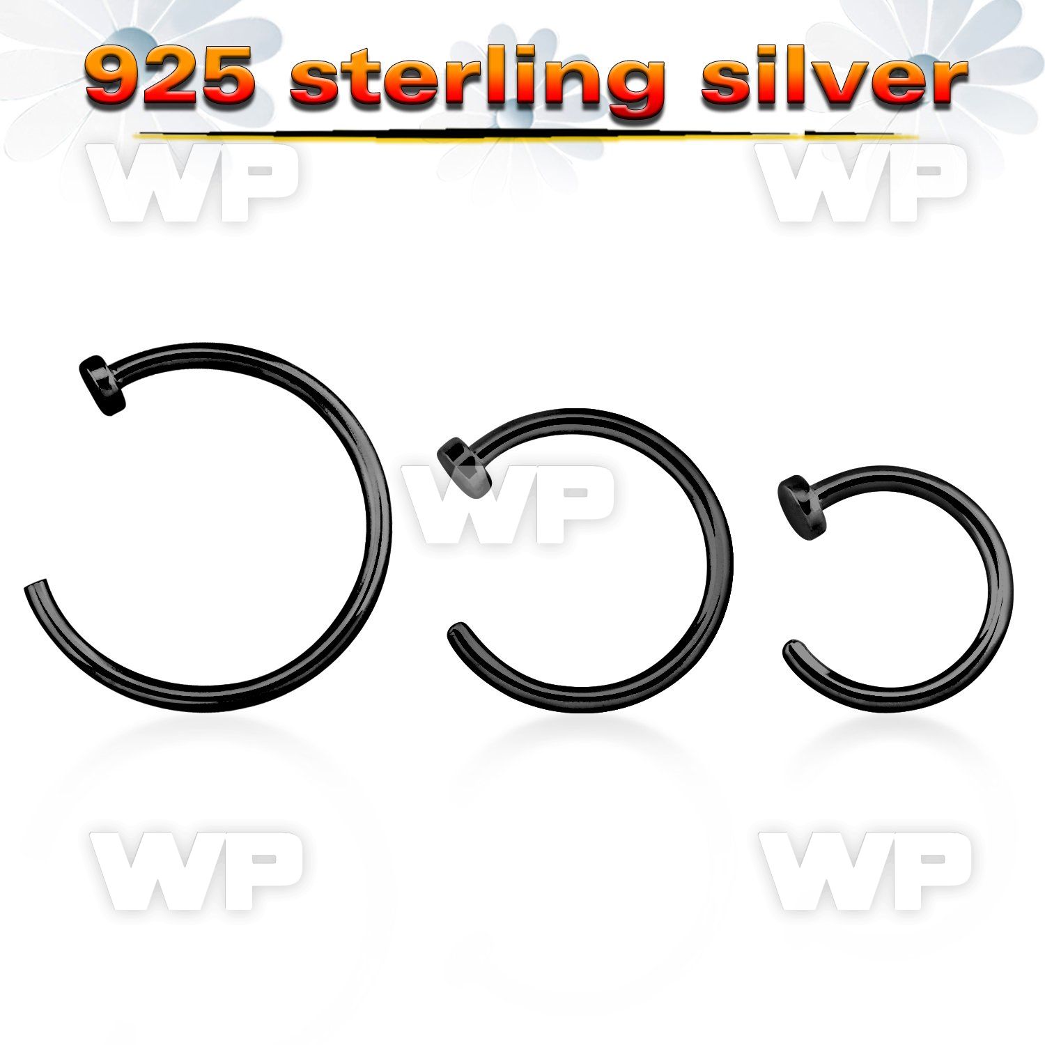 cpcln20 black plated sterling silver fake nose clip, 20g (0.8mm)