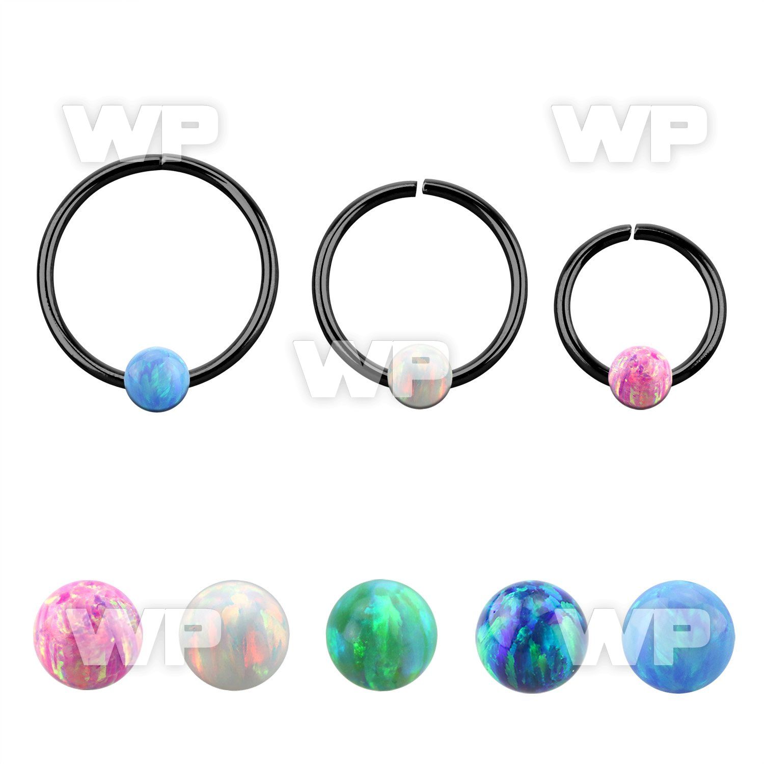 cpselo20 black silver seamless ring 20g w 3mm synthetic opal