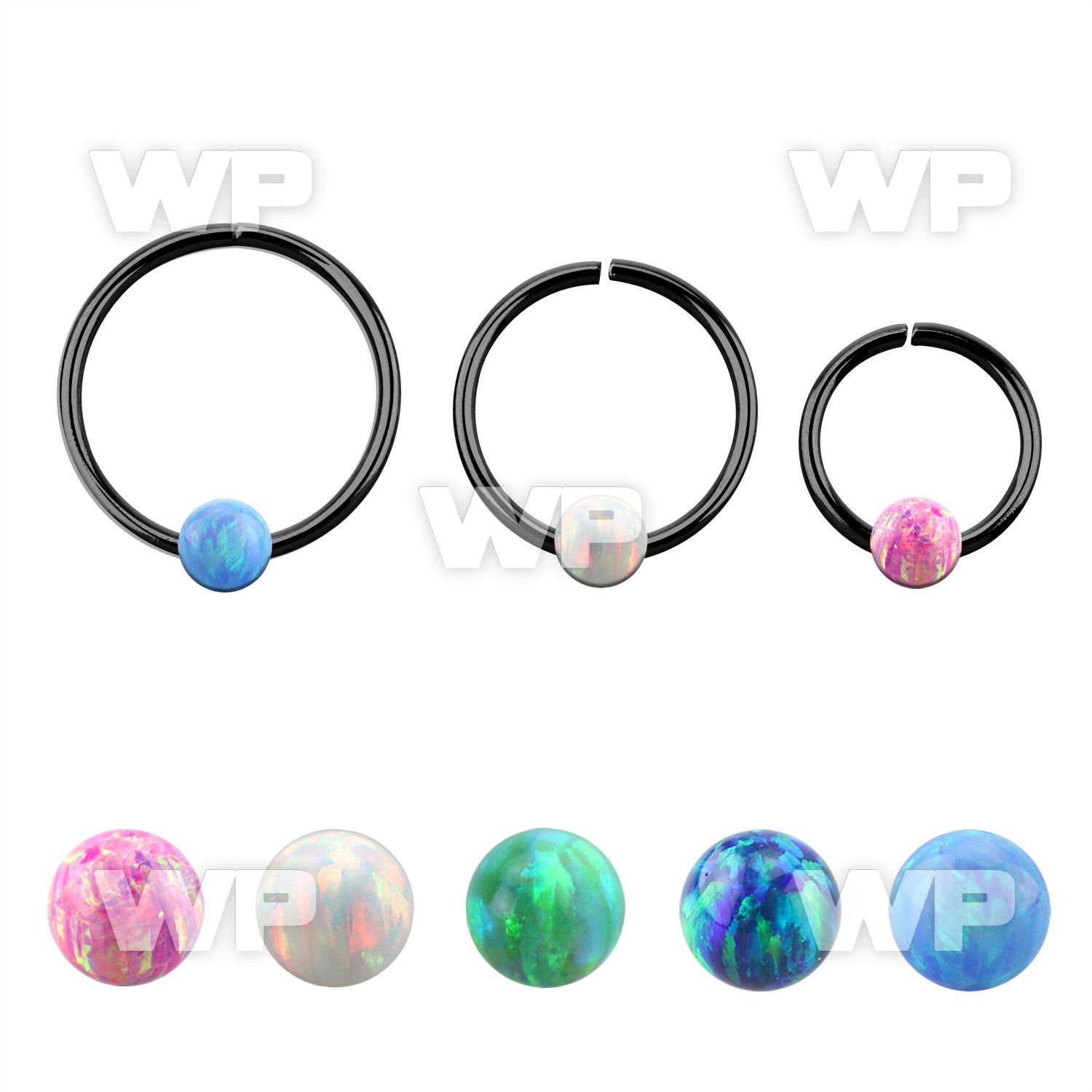 cpselo22 black silver seamless ring 22g w 3mm synthetic opal