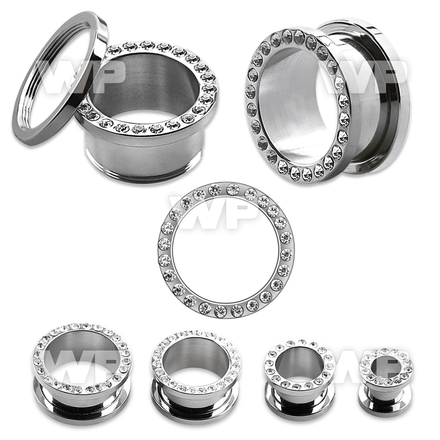 d36mi surgical steel screw fit flesh tunnel crystals on the rim ear lobe piercing