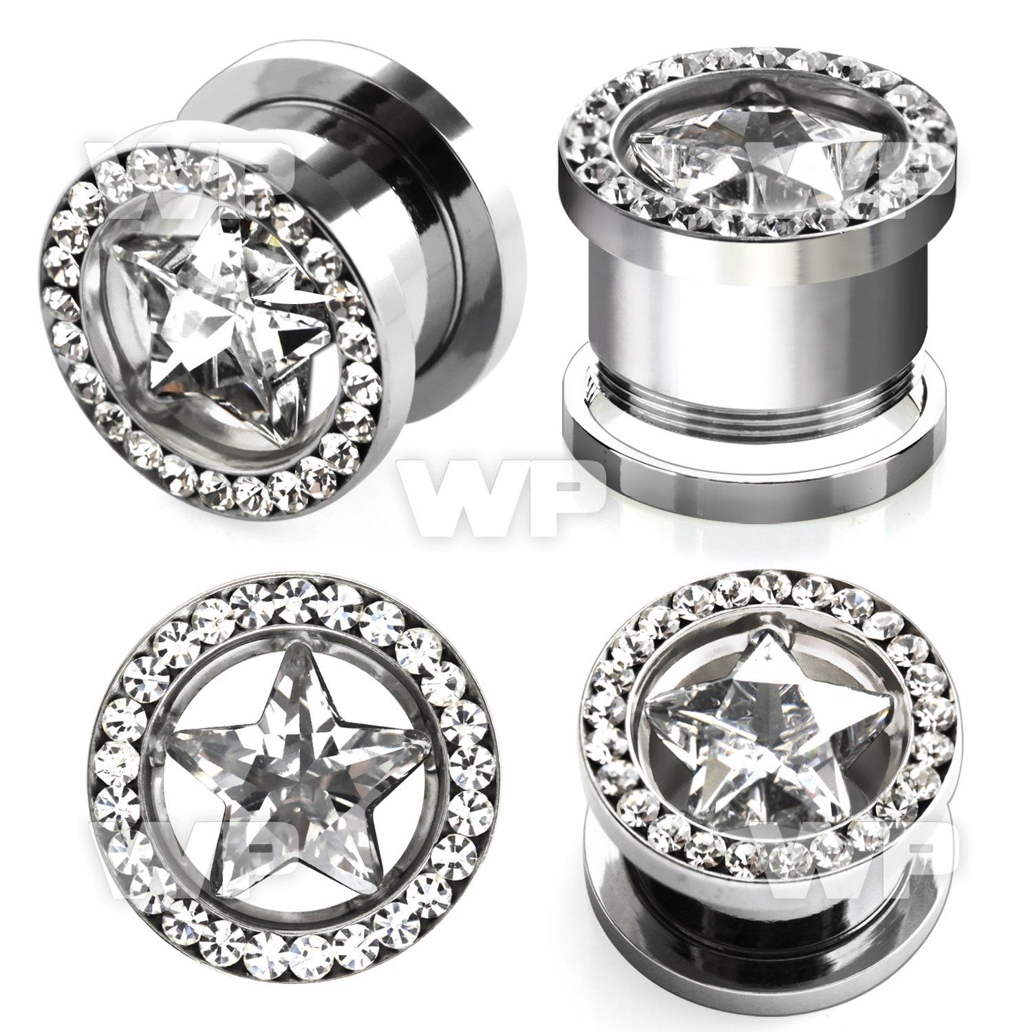 d3g6 surgical steel screw fit flesh tunnel clear star shaped ear lobe piercing