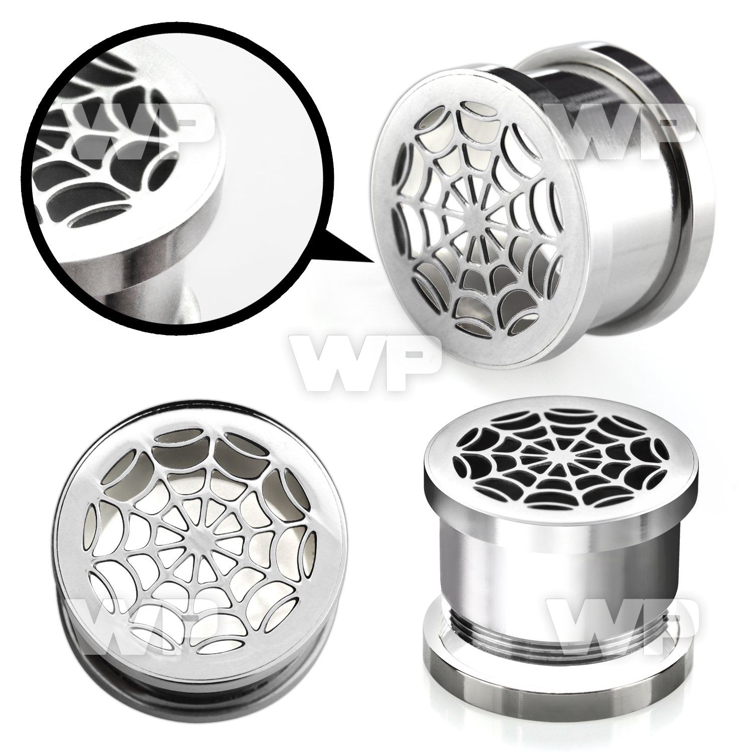 d3mo surgical steel screw fit flesh tunnel laser cut out spide ear lobe piercing