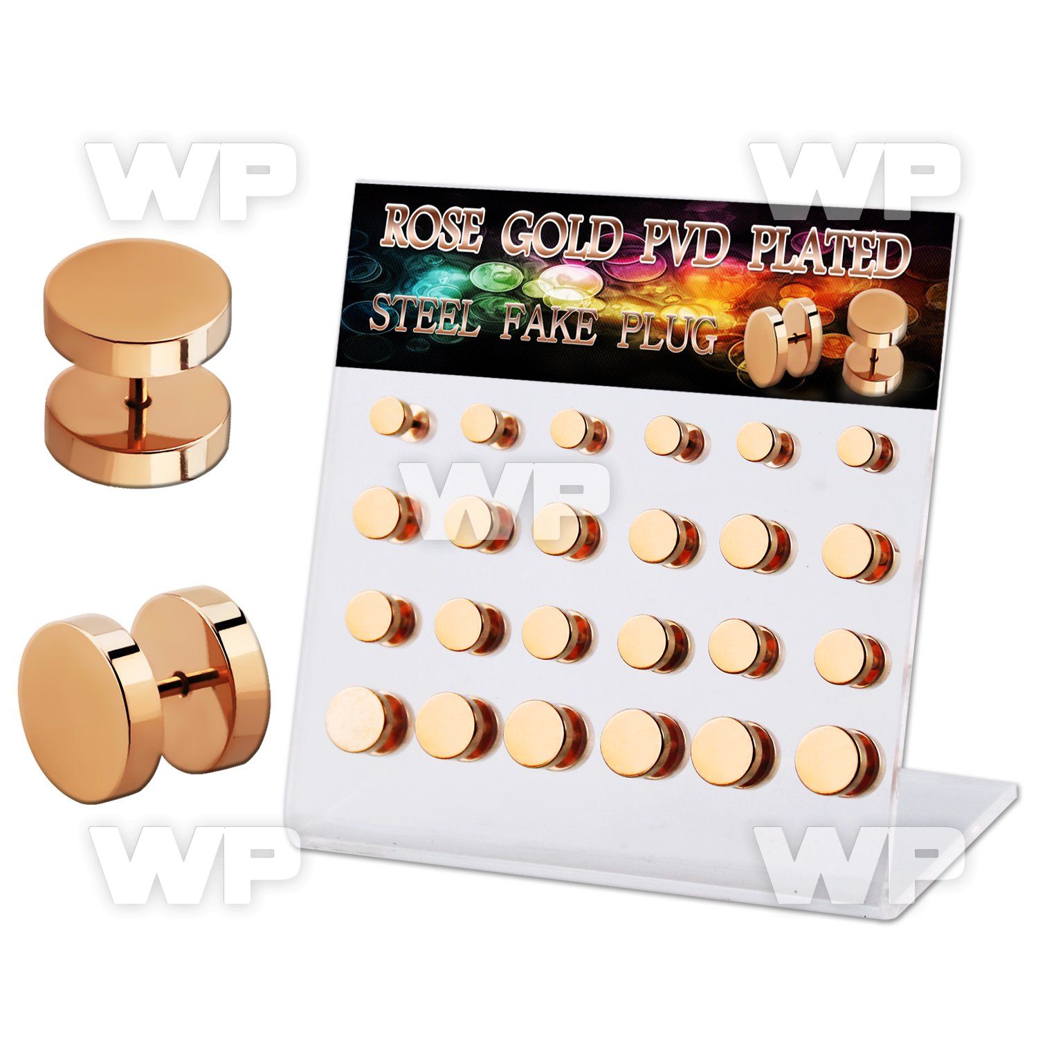 dacb211 display w 24 pcs of rose gold steel fake plug no o ring