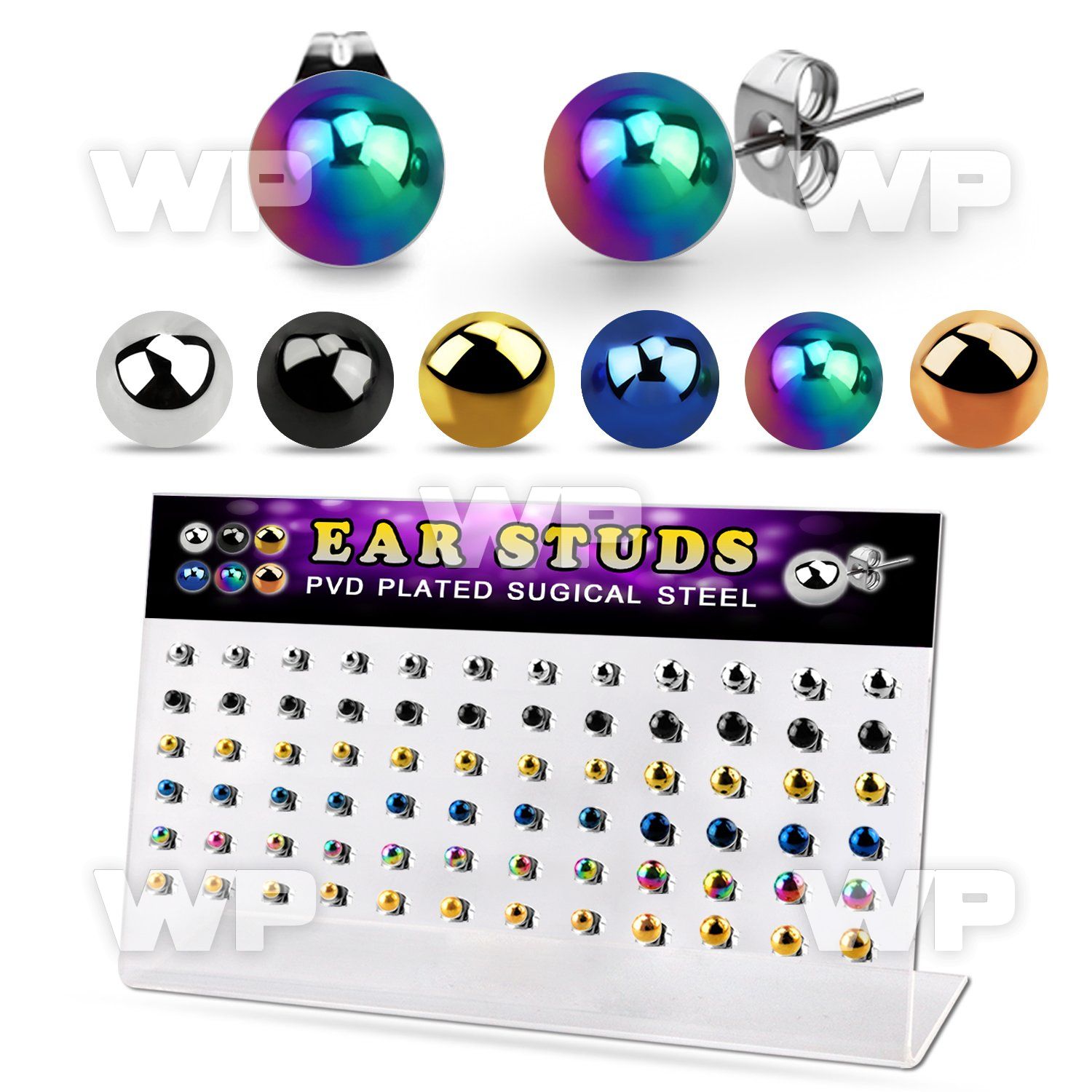 dacb229 display w 36 ball shaped plain anodized steel ear stud