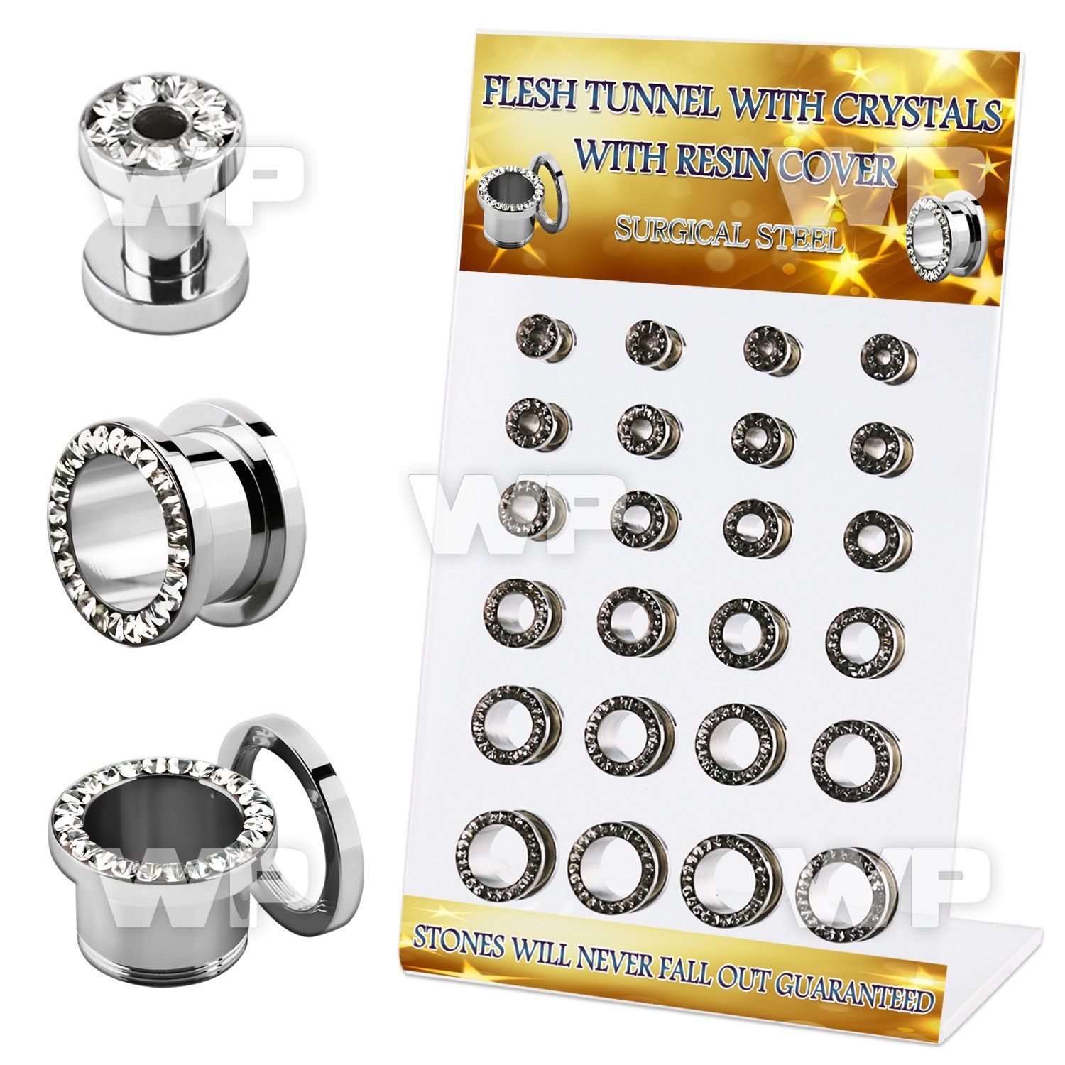 dapg101a board w 316l steel flesh tunnel w crystal rim w resin