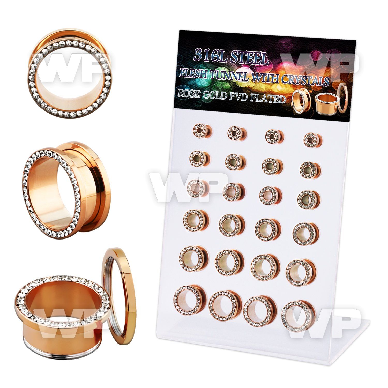 dapg188 board w rose gold steel flesh tunnel ferido crystal rim